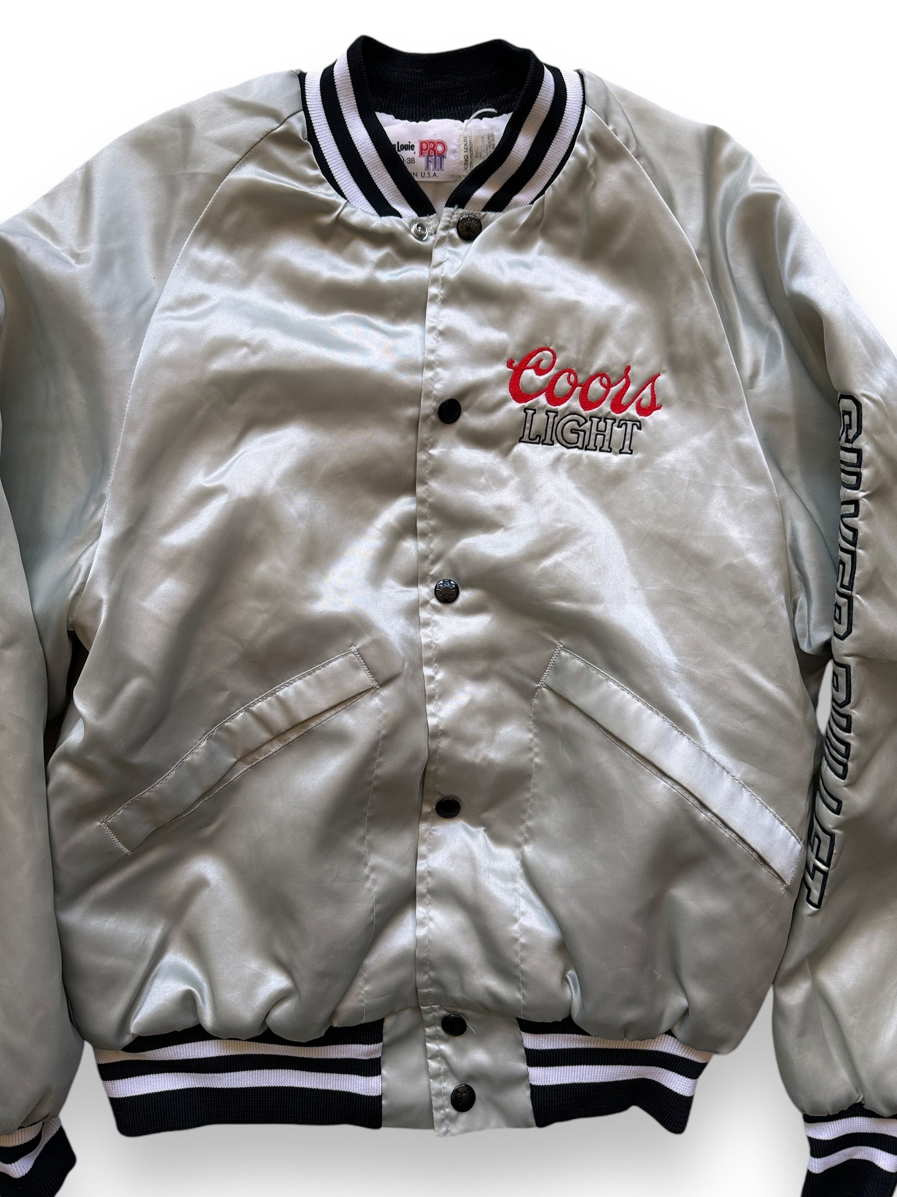 Front Detail of Vintage Coors Light Coaches Jacket SZ S