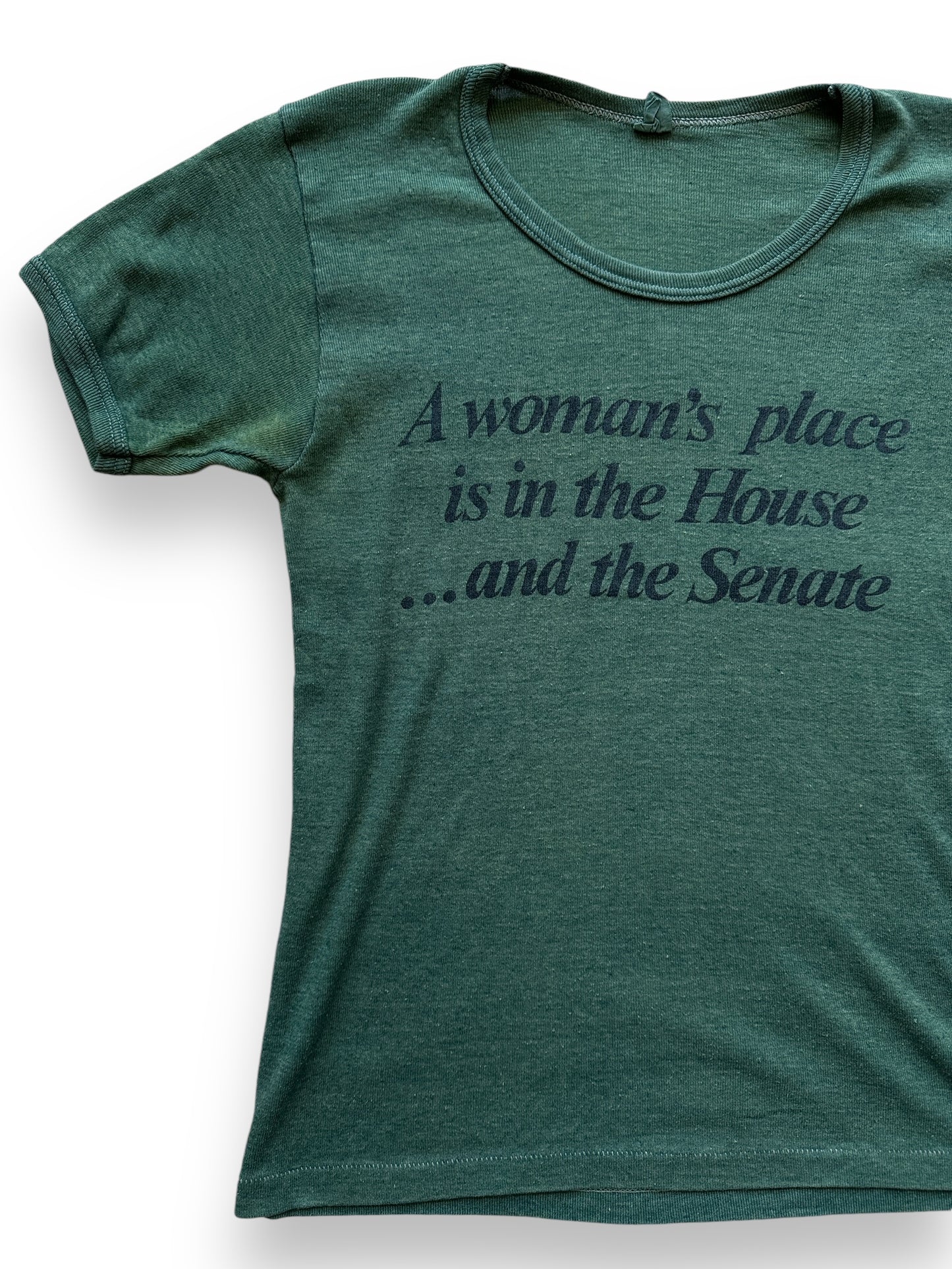 Front Right View of Vintage A Woman's Place Is In The House Tee SZ M