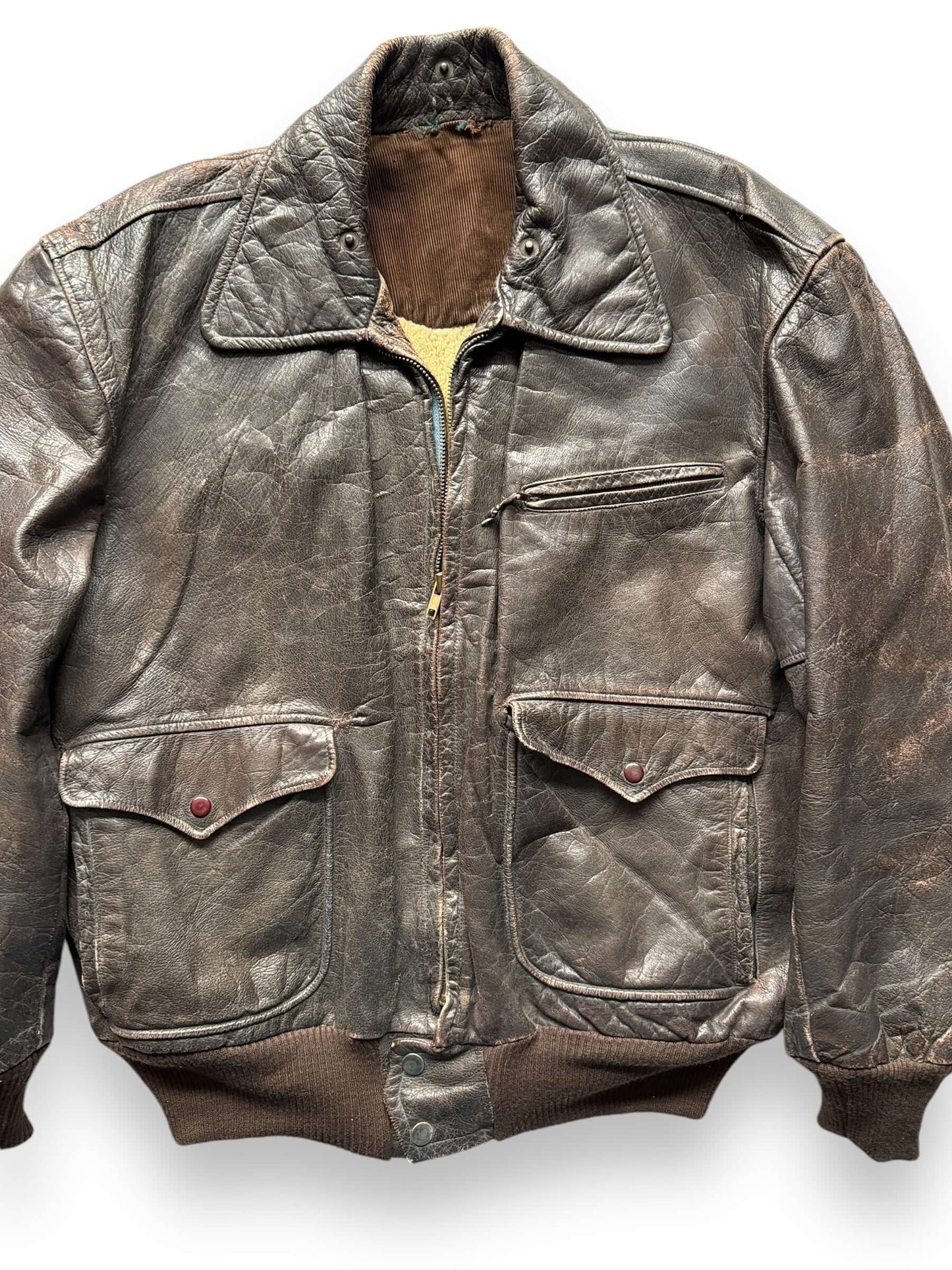 Front Detail on Vintage Horsehide Jacket SZ L