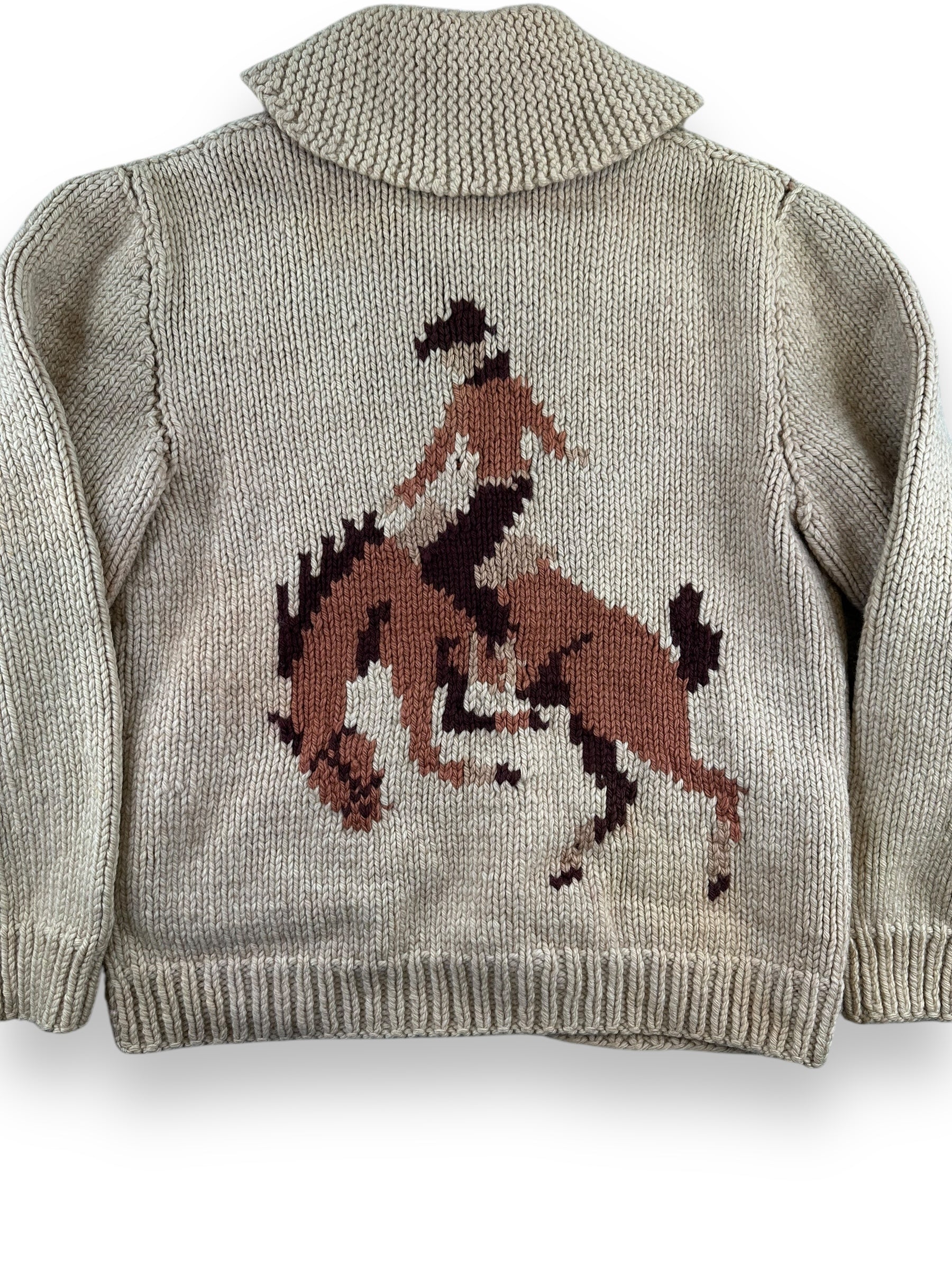 Rear Detail on Vintage Bucking Bronco Cowichan Style Sweater SZ XL