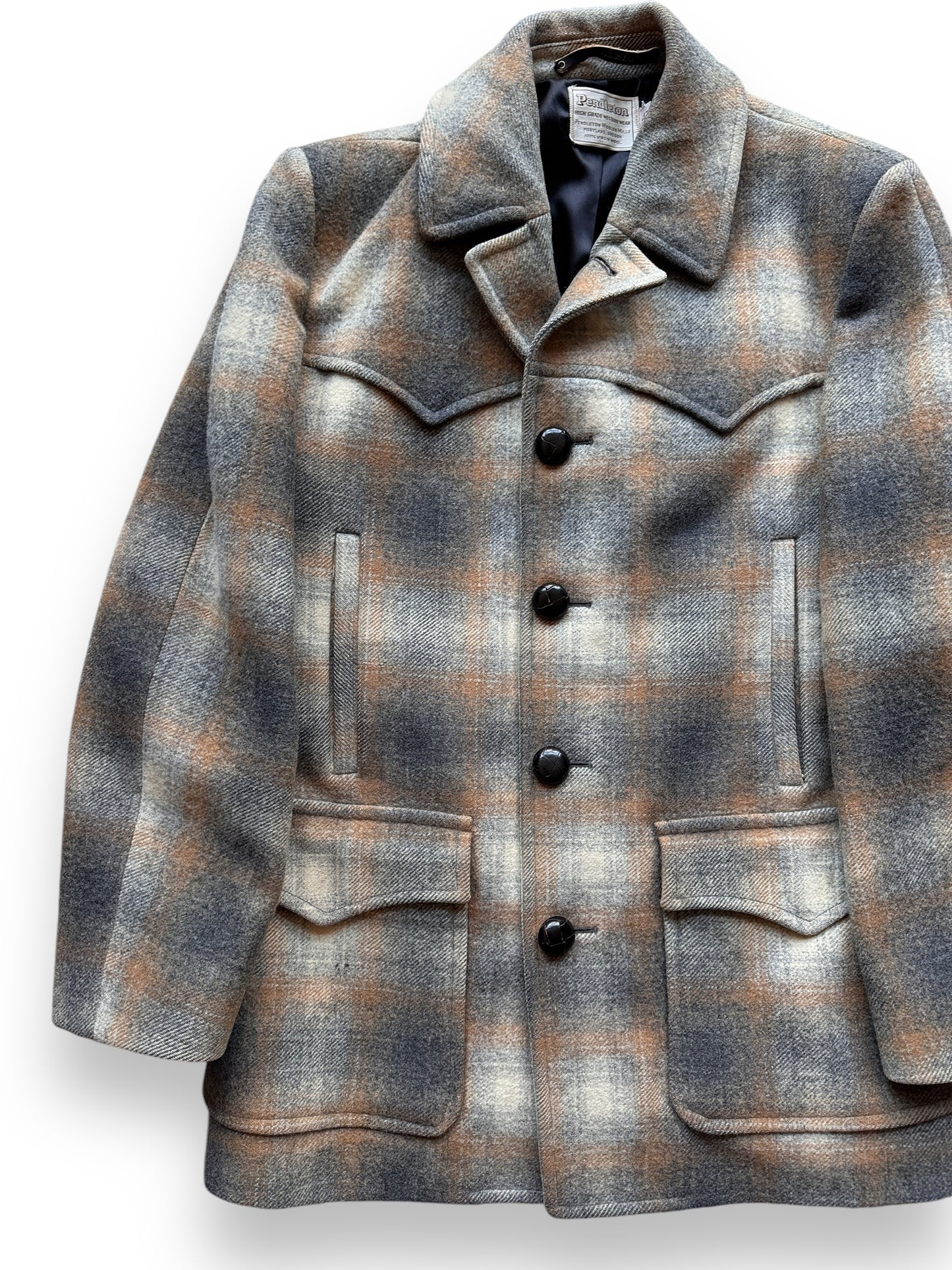 Front Right View of Vintage Pendleton Shadow Plaid Overcoat SZ 42