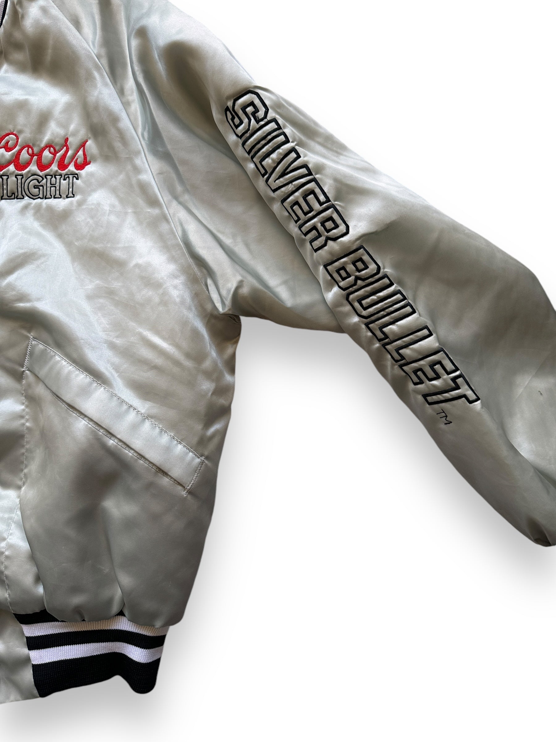 Silver Bullet Sleeve Call Out on Vintage Coors Light Coaches Jacket SZ S