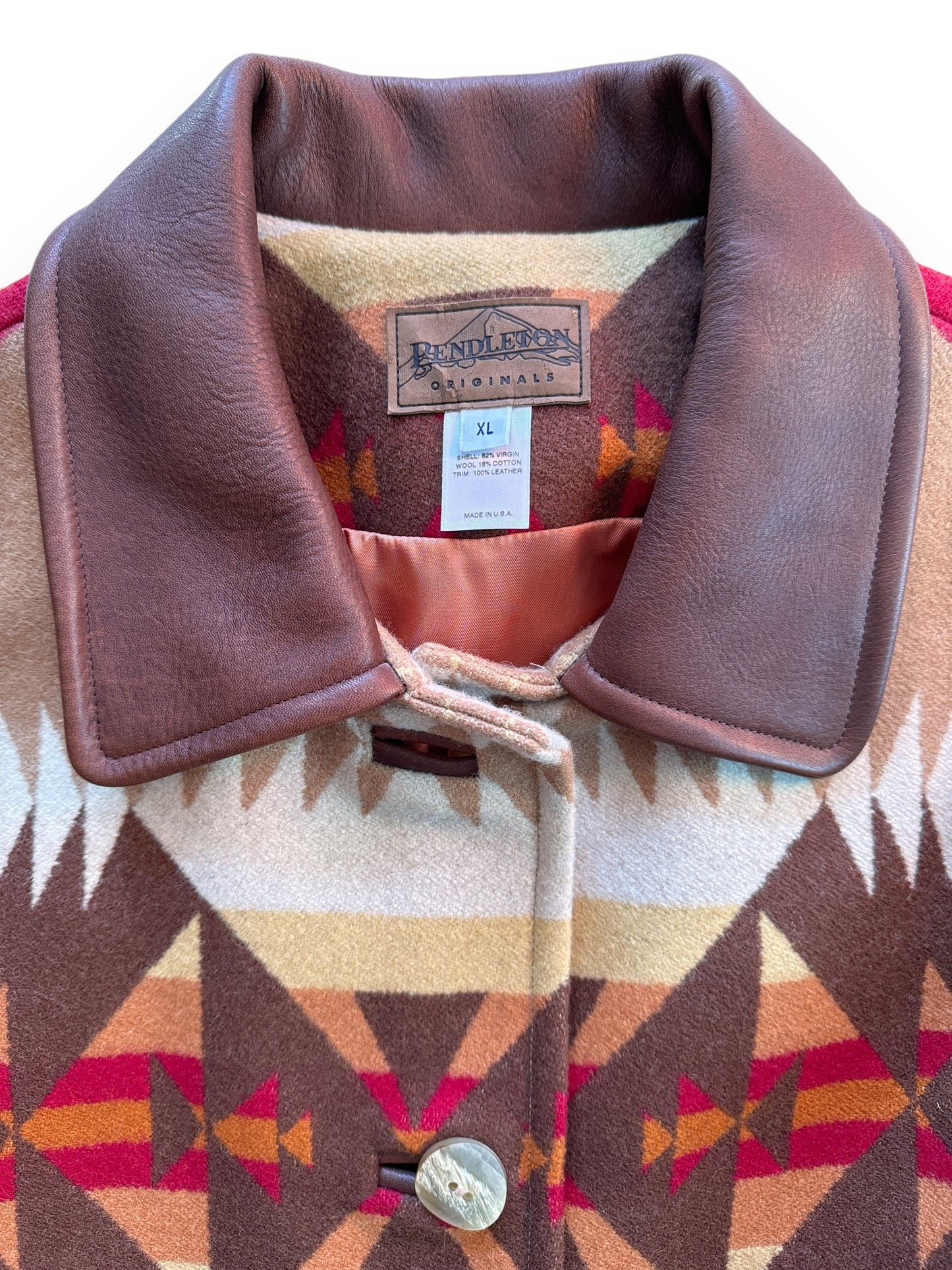 Collar and Tag View of Pendleton Originals Long Ladies Jacket SZ XL