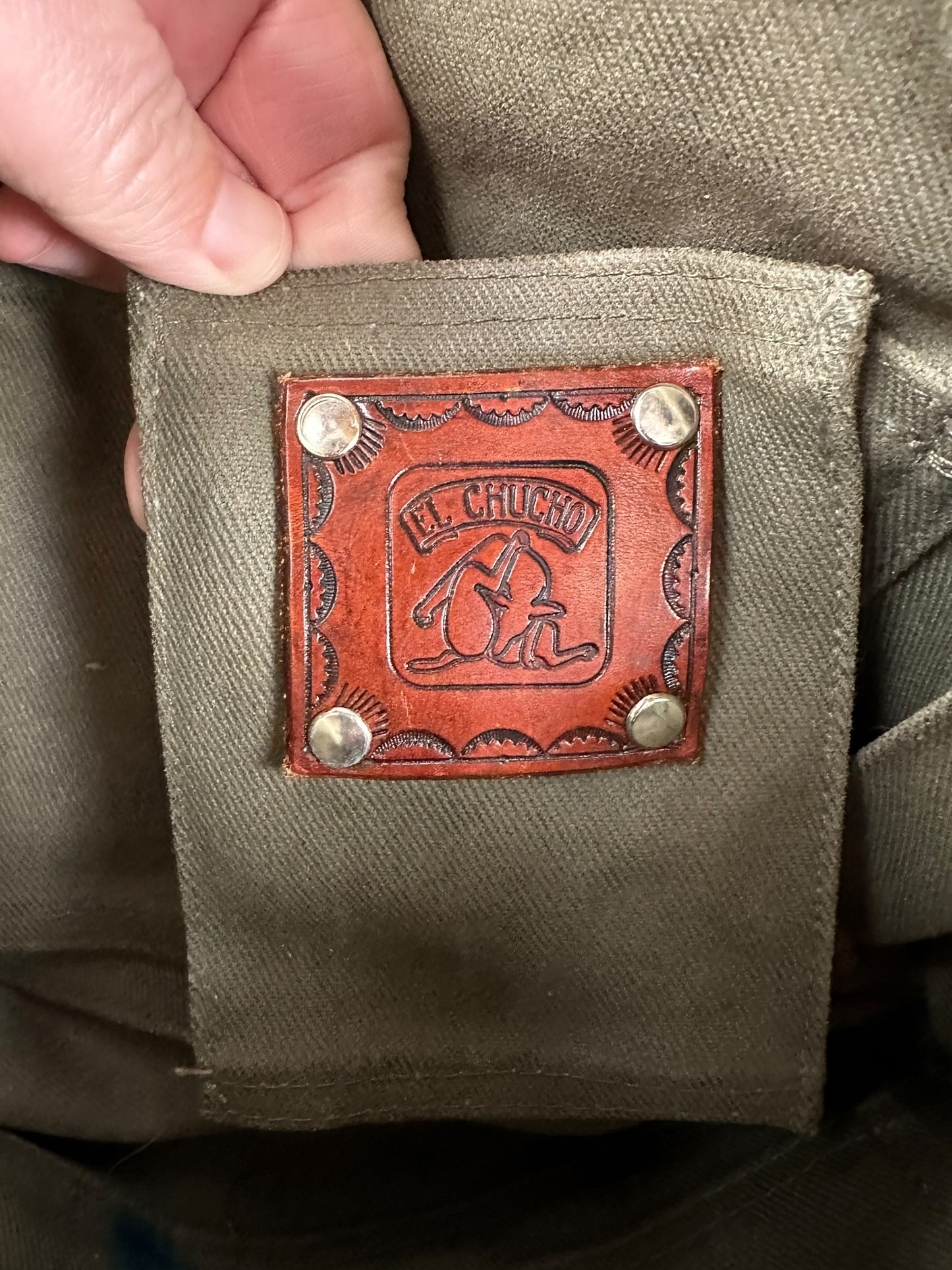 El Chucho Patch on FRD Repaired Filson "El Chucho" Otter Green 257 Briefcase