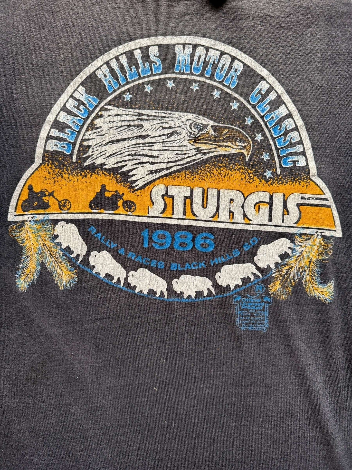 Front Graphic Detail on Vintage 1986 Sturgis Motorcycle Tee SZ M