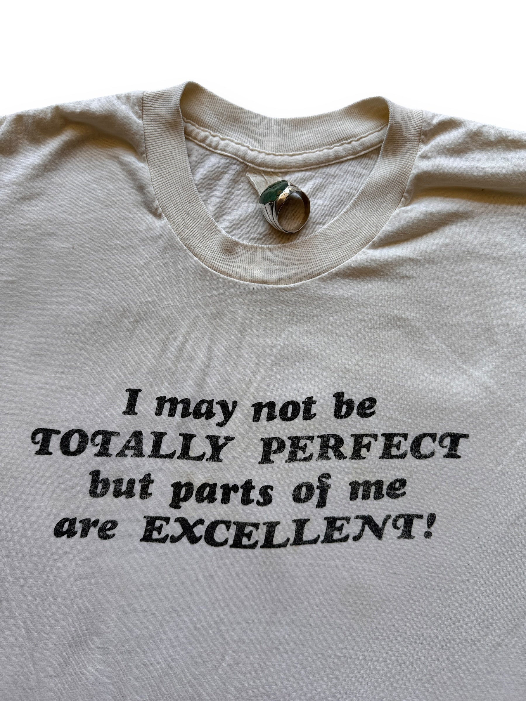 Faded Tag View of Vintage I May Not Be Totally Perfect Tee SZ L