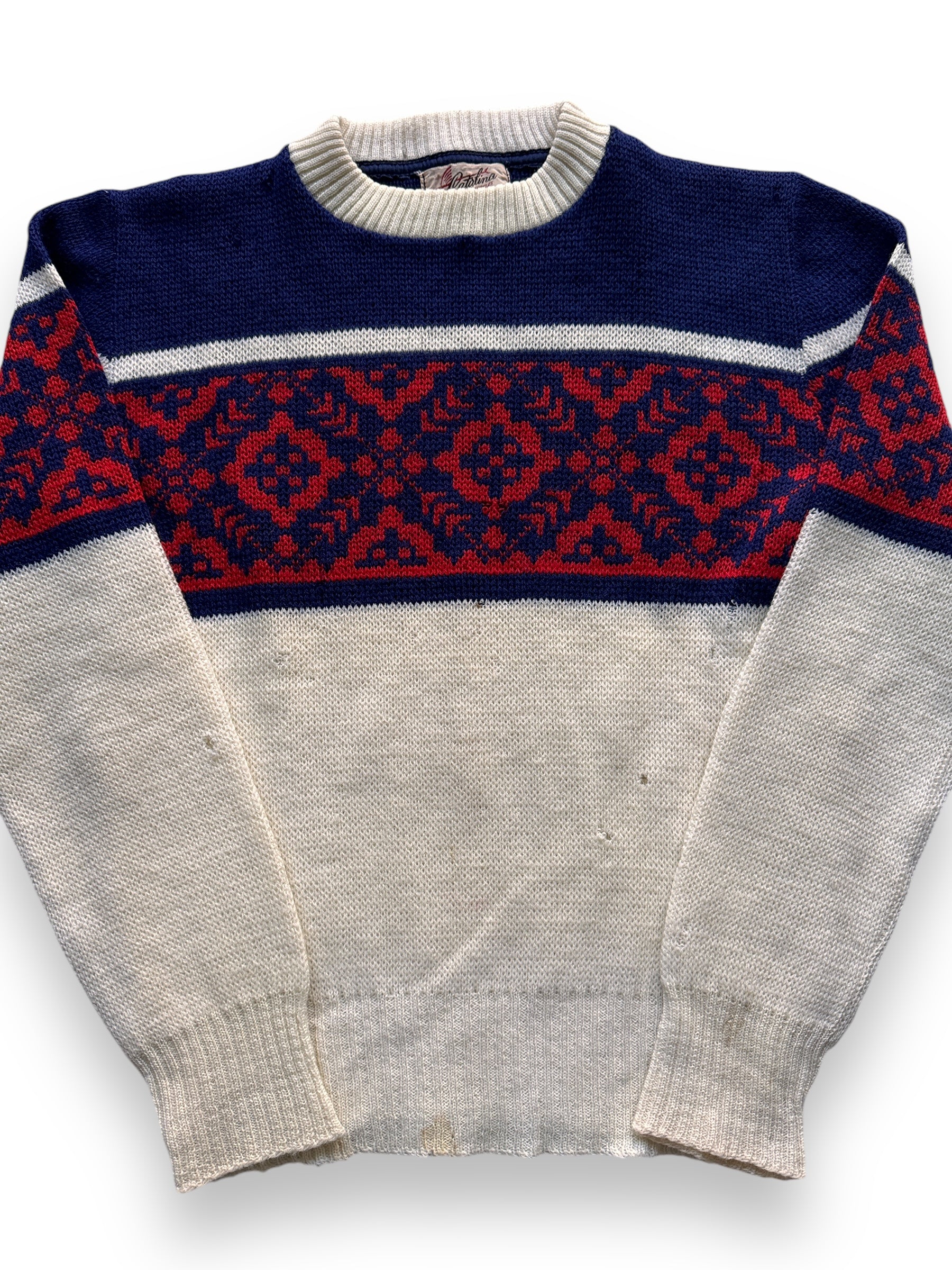 Front Detail of Vintage Catalina Wool Knit Sweater SZ M