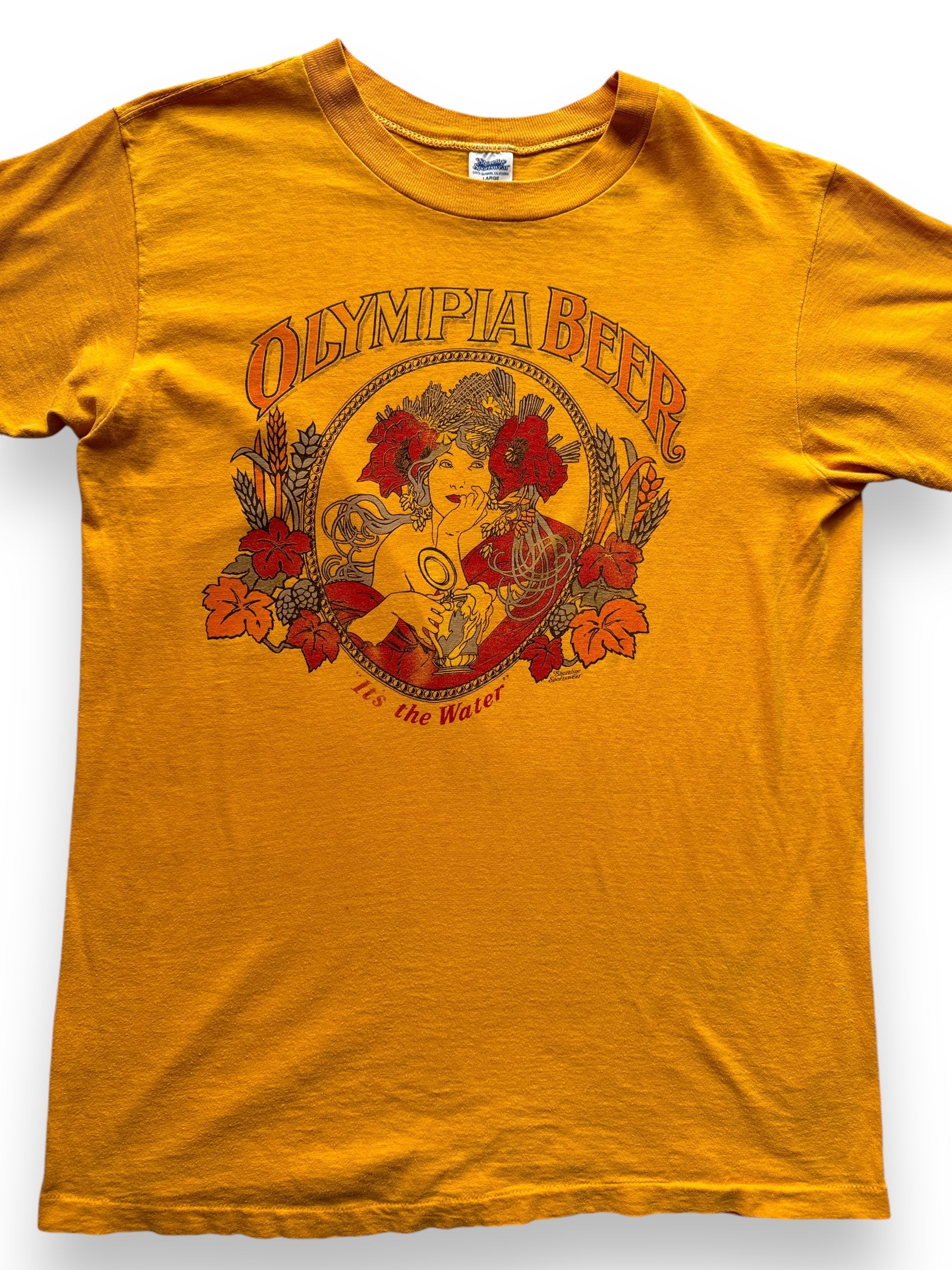 Front Detail of Vintage Olympia Beer Tee SZ L