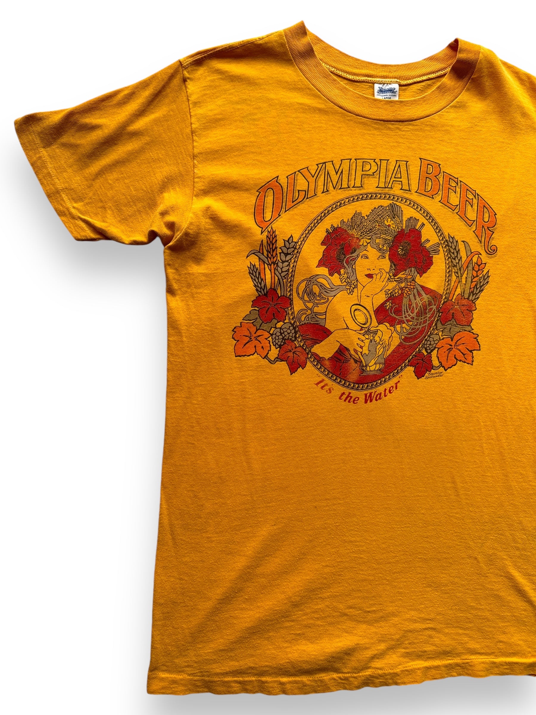 Front Right View of Vintage Olympia Beer Tee SZ L