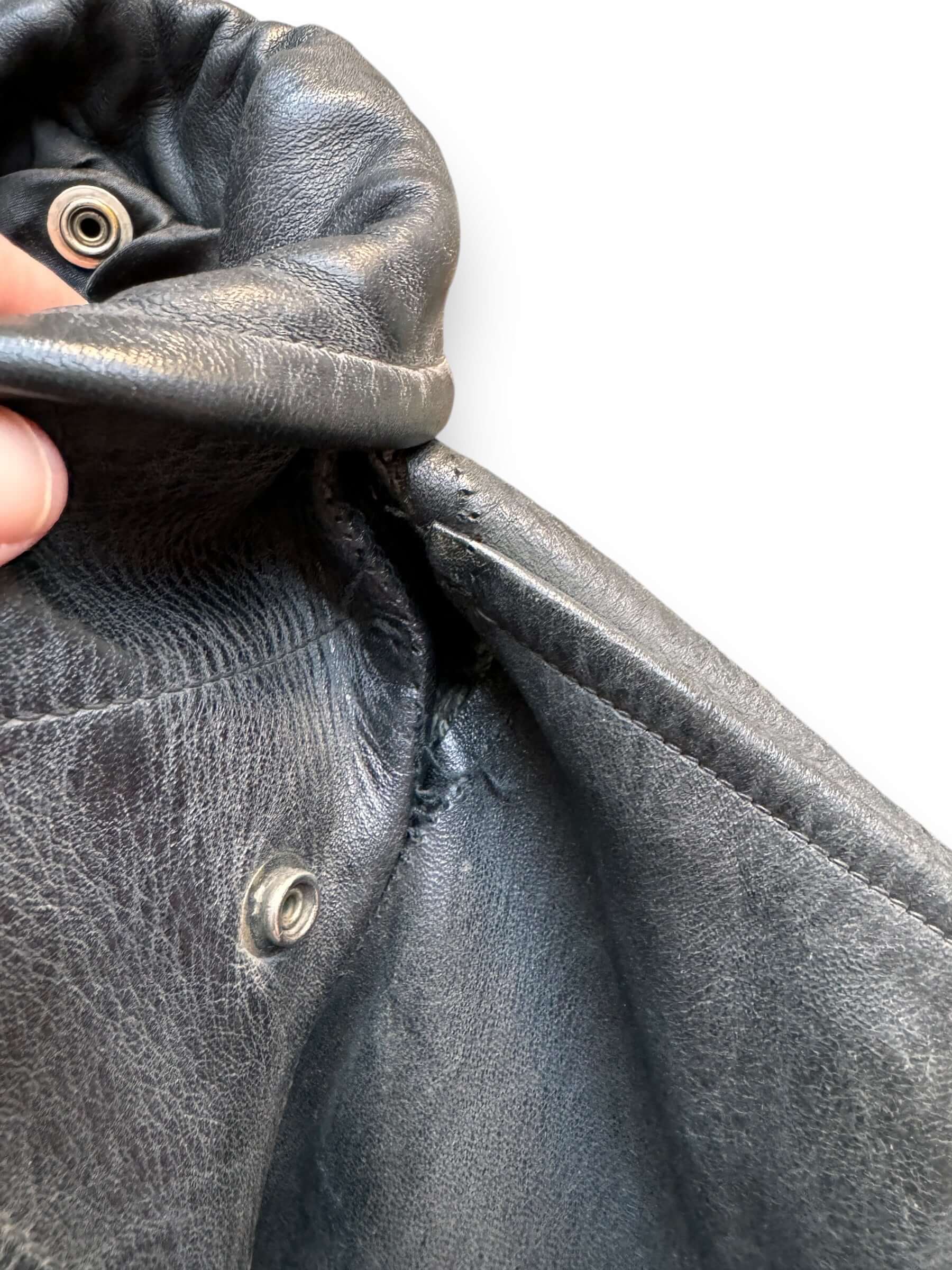 Small Hole in Neck on Vintage Police Leather Jacket With Crown Spring Loaded Zipper SZ L