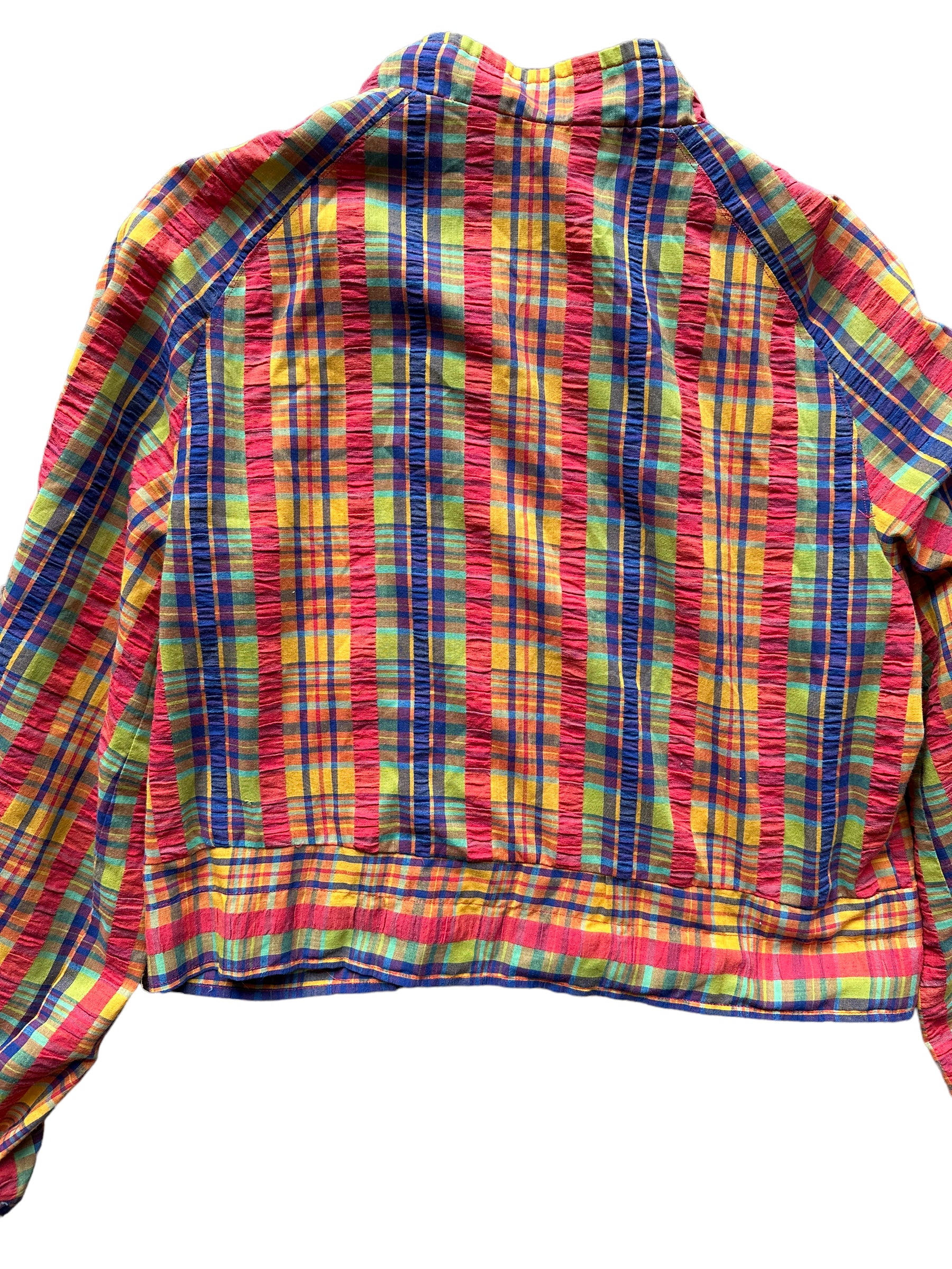 Full back view of 1950s Seersucker Plaid Zip Up Jacket | Seattle True Vintage | Barn Owl Ladies Jackets