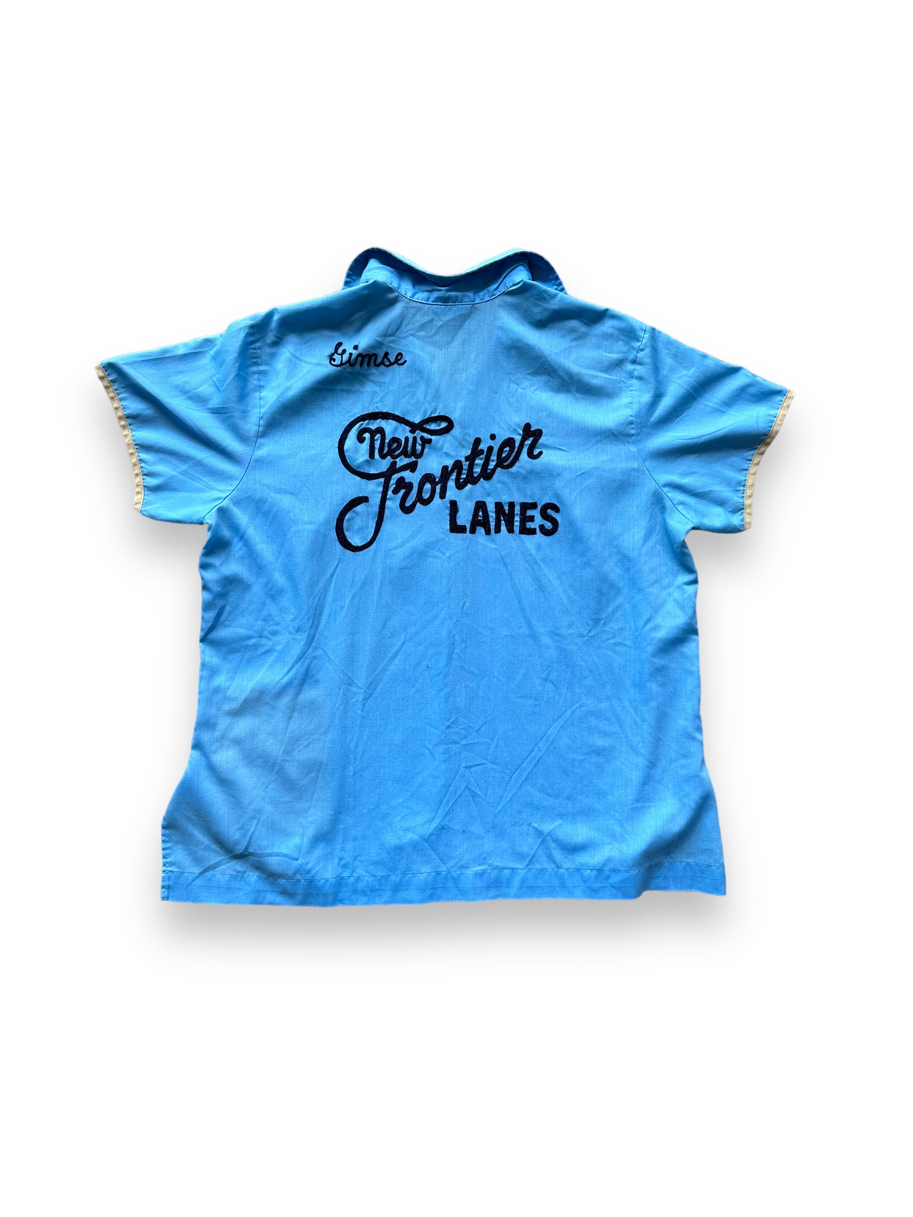 Back of Vintage "New Frontier Lanes" Chainstitched Bowling Shirt SZ 40 | Vintage Bowling Shirt Seattle | Barn Owl Vintage Seattle