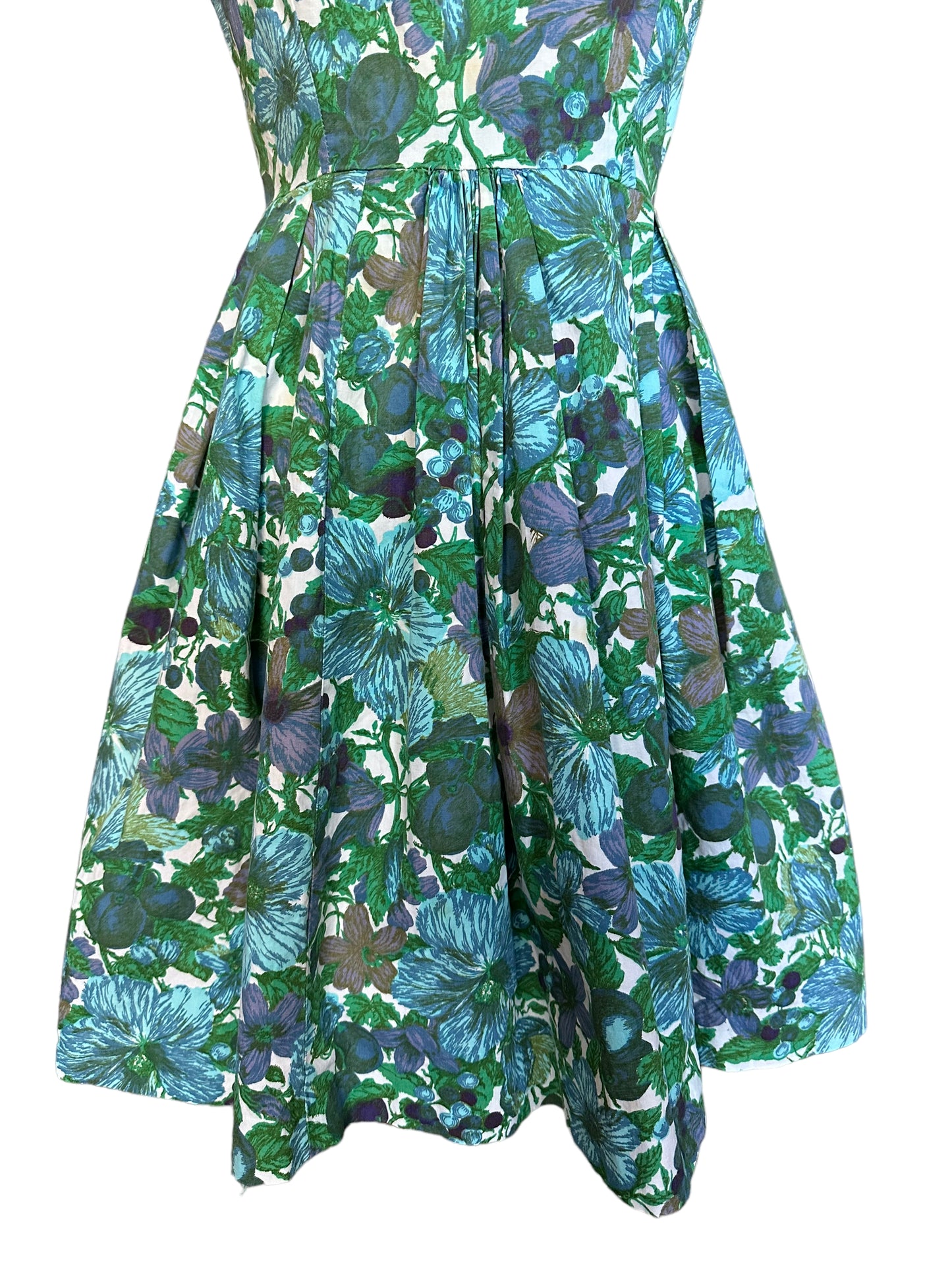 Front skirt view of Vintage 1950s Blue Floral Cotton Dress |  Barn Owl True Vintage | Seattle Vintage Dresses