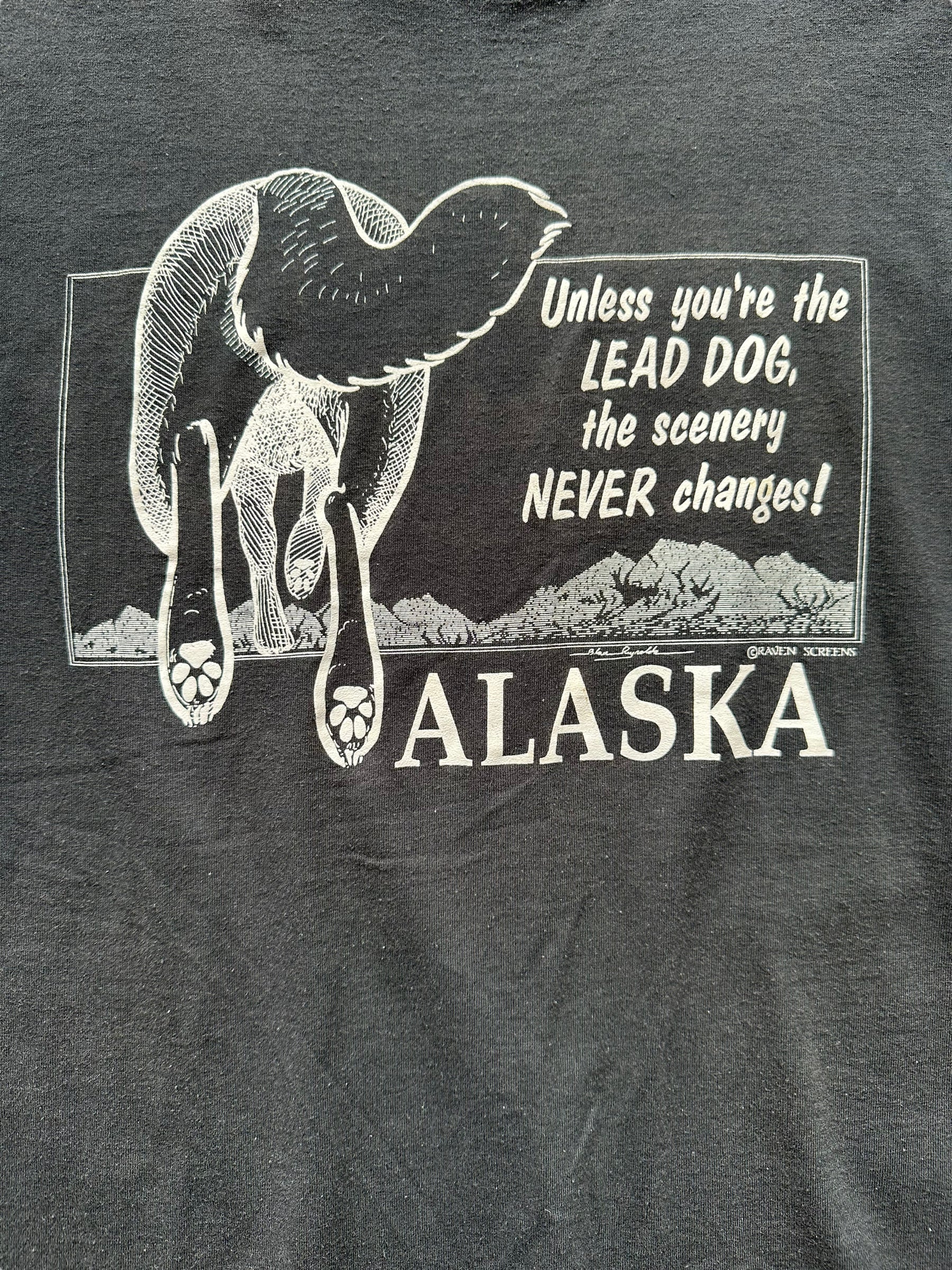 Graphic shot of Vintage Unless You're the Lead Dog Alaska Tee SZ XL | Vintage Alaska T-Shirts Seattle | Barn Owl Vintage Tees Seattle