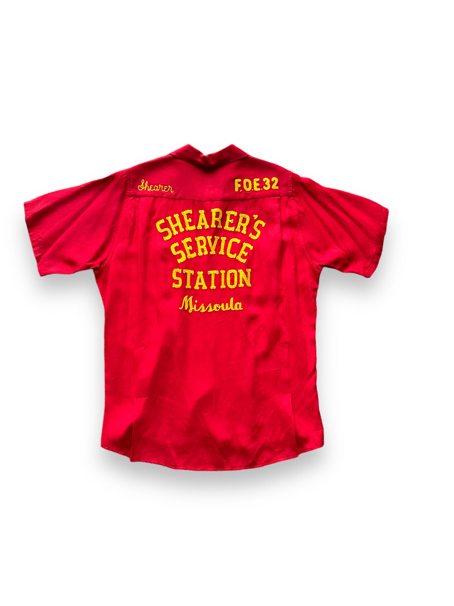 Back of Vintage "Shearer's Service Station" Chainstitched Bowling Shirt SZ M | Vintage Bowling Shirt Seattle | Barn Owl Vintage Seattle