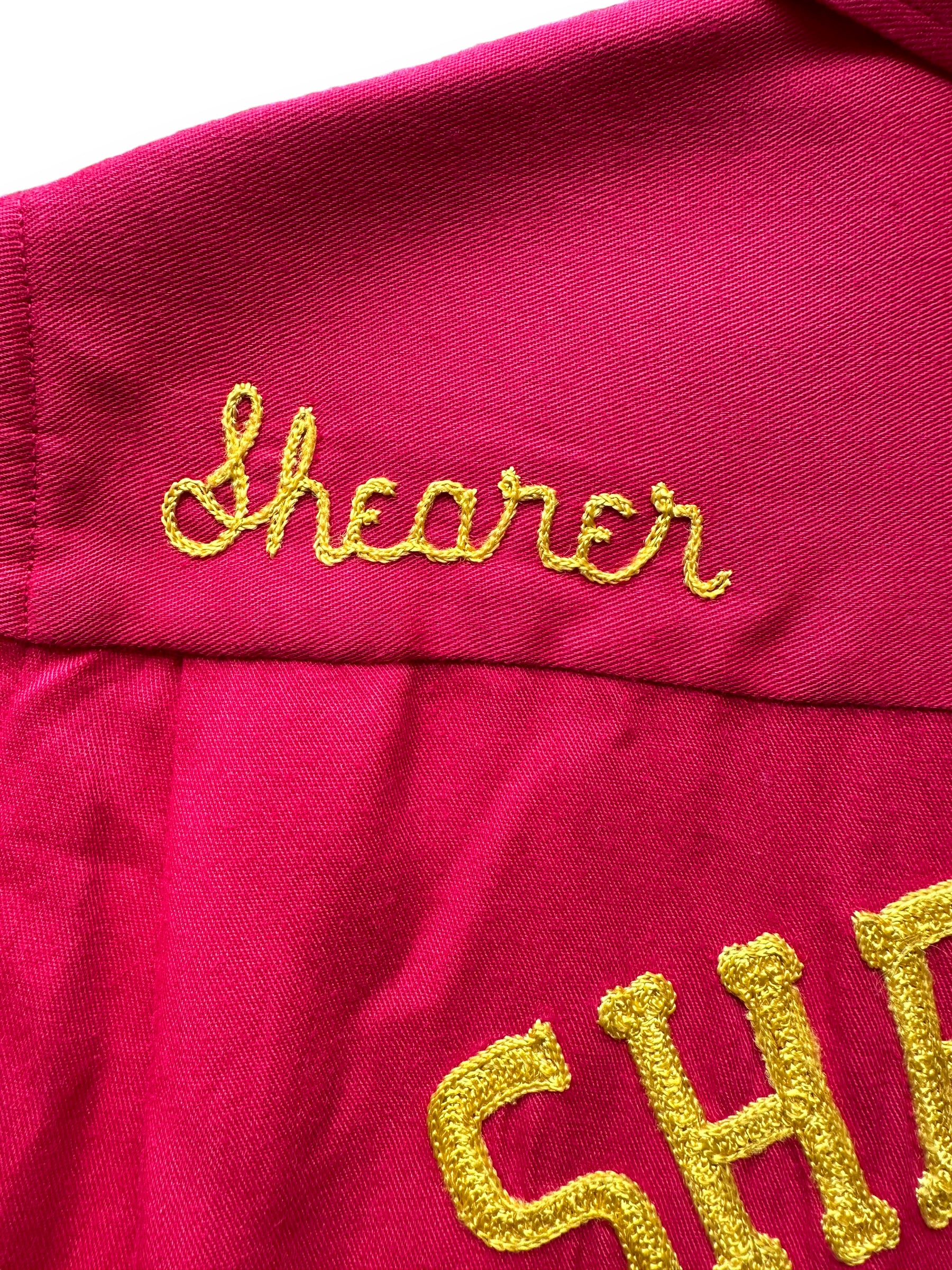 Back left stitching on Vintage "Shearer's Service Station" Chainstitched Bowling Shirt SZ M | Vintage Bowling Shirt Seattle | Barn Owl Vintage Seattle