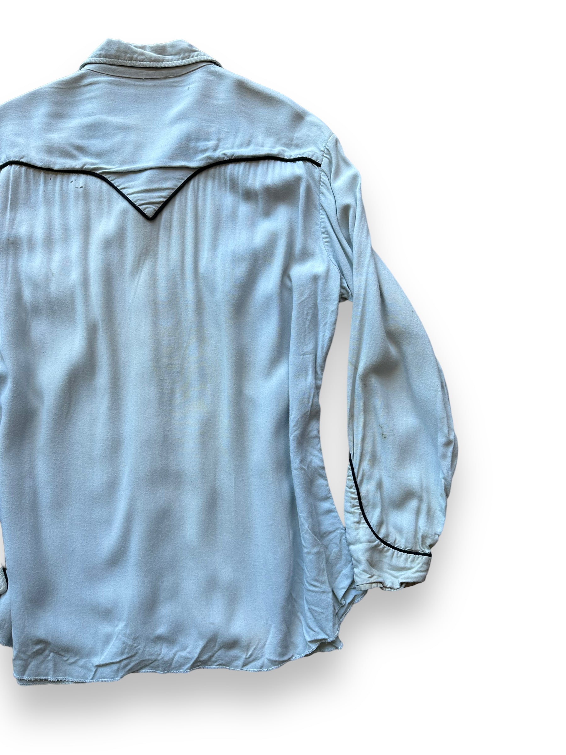 Back right of Vintage Distressed H-Bar-C Gabardine Western Shirt SZ L | Vintage Chainstitch Gabardine Seattle | Barn Owl Vintage Seattle