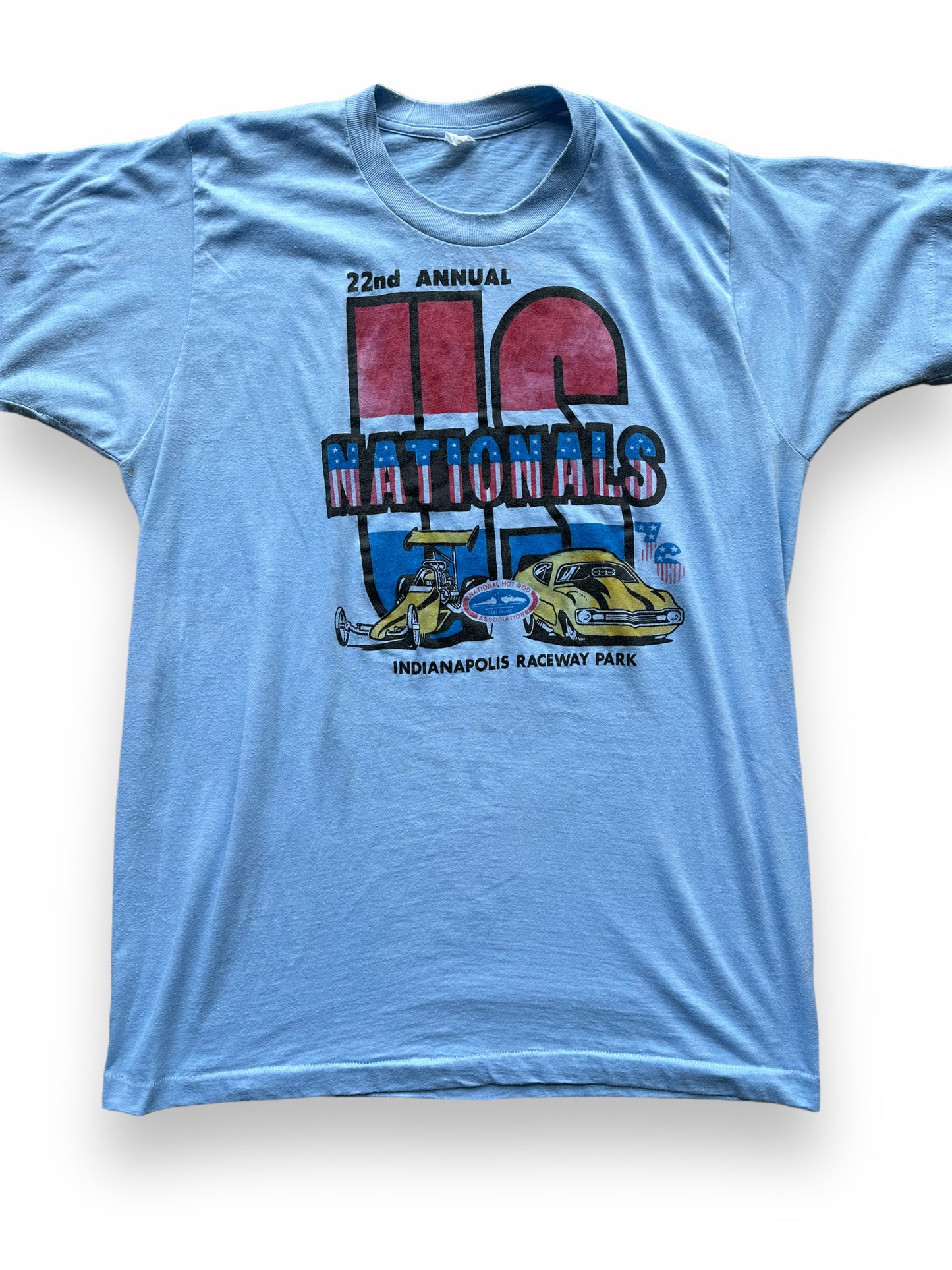 Front close up of Vintage 22nd Annual US Nationals Tee SZ L |  Vintage Auto Tee Seattle | Barn Owl Vintage