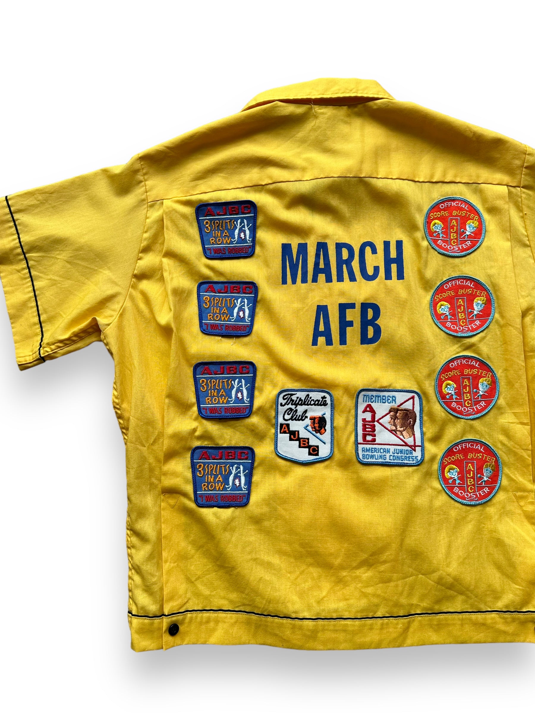 Back left of Vintage March AFB w/ Patches Bowling Shirt SZ M | Vintage Bowling Shirt Seattle | Barn Owl Vintage Seattle