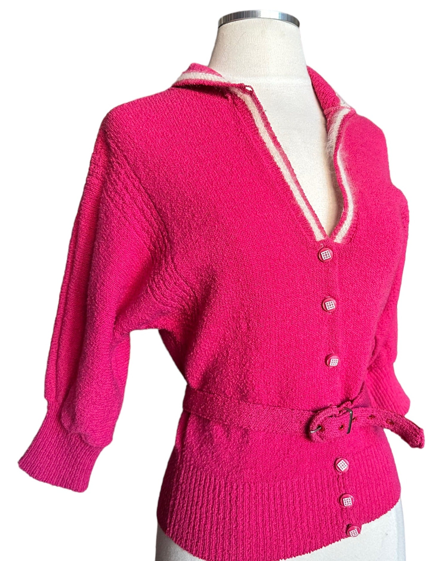Side view Vintage 1950s Pink Sweater With Belt | Vintage Ladies Sweaters | Barn Owl Vintage Seattle
