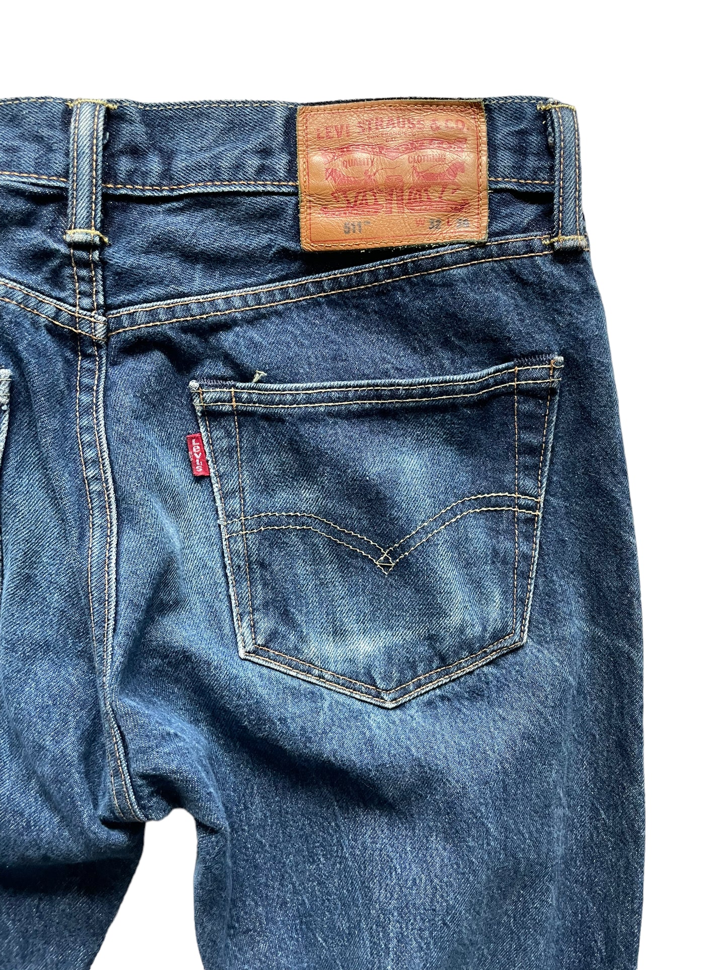 Back right pocket view of Levi's 511 Selvedge Denim 32x36