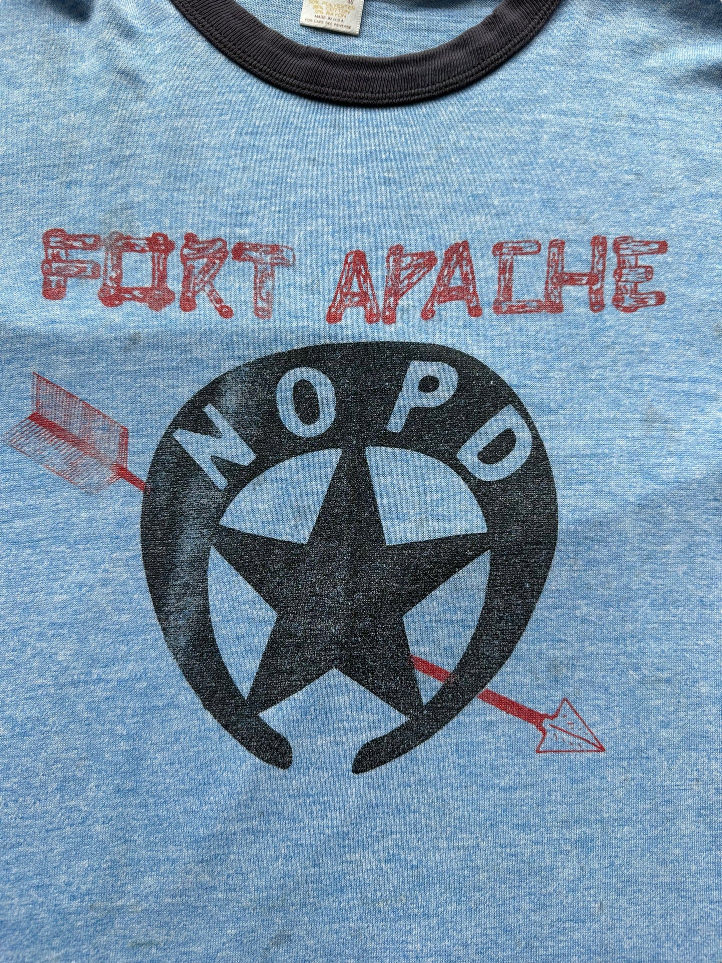 Front graphic of Vintage Fort Apache Ringer Tee SZ XL |  Vintage Ringer Tee Seattle | Barn Owl Vintage