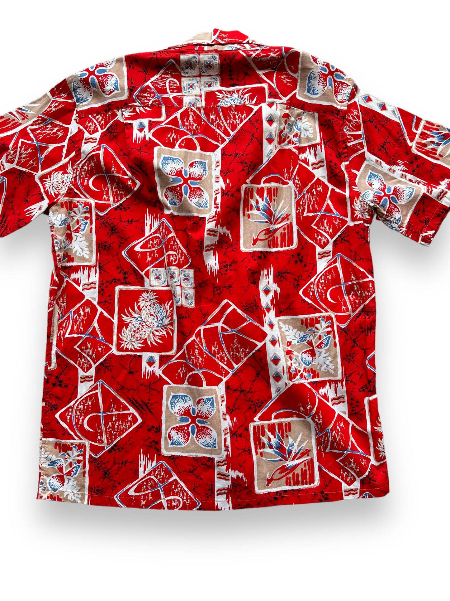 Rear Detail on Vintage Cotton Barkcloth Bardon Jandy Place Aloha Shirt SZ S | Seattle Vintage Hawaiian Shirt | Barn Owl Vintage Clothing Seattle