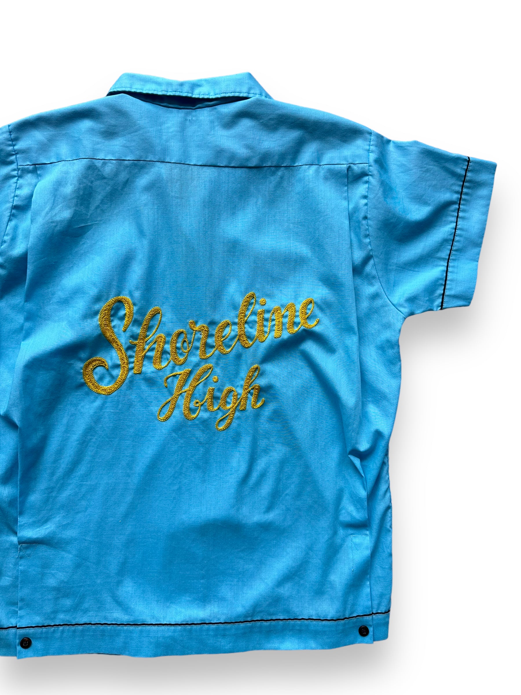 Back right of Vintage "Shoreline High" Chainstitched Bowling Shirt SZ 36 | Vintage Bowling Shirt Seattle | Barn Owl Vintage Seattle