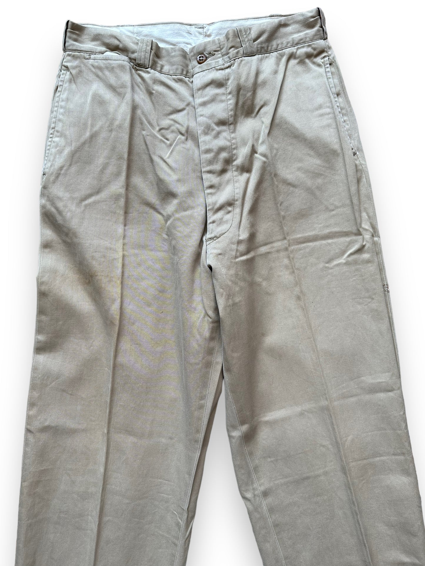 Upper Front View of Vintage 1955 Military Twill Trousers W31 | Barn Owl Vintage Seattle | Vintage Military Chinos Seattle