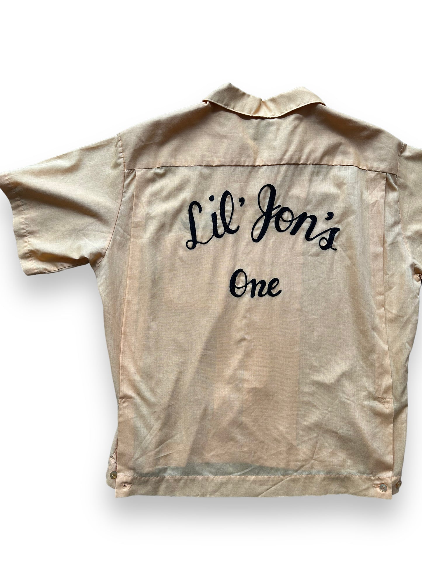 Back left of Vintage "Lil' Jon's One" Chainstitched Bowling Shirt SZ L | Vintage Bowling Shirt Seattle | Barn Owl Vintage Seattle