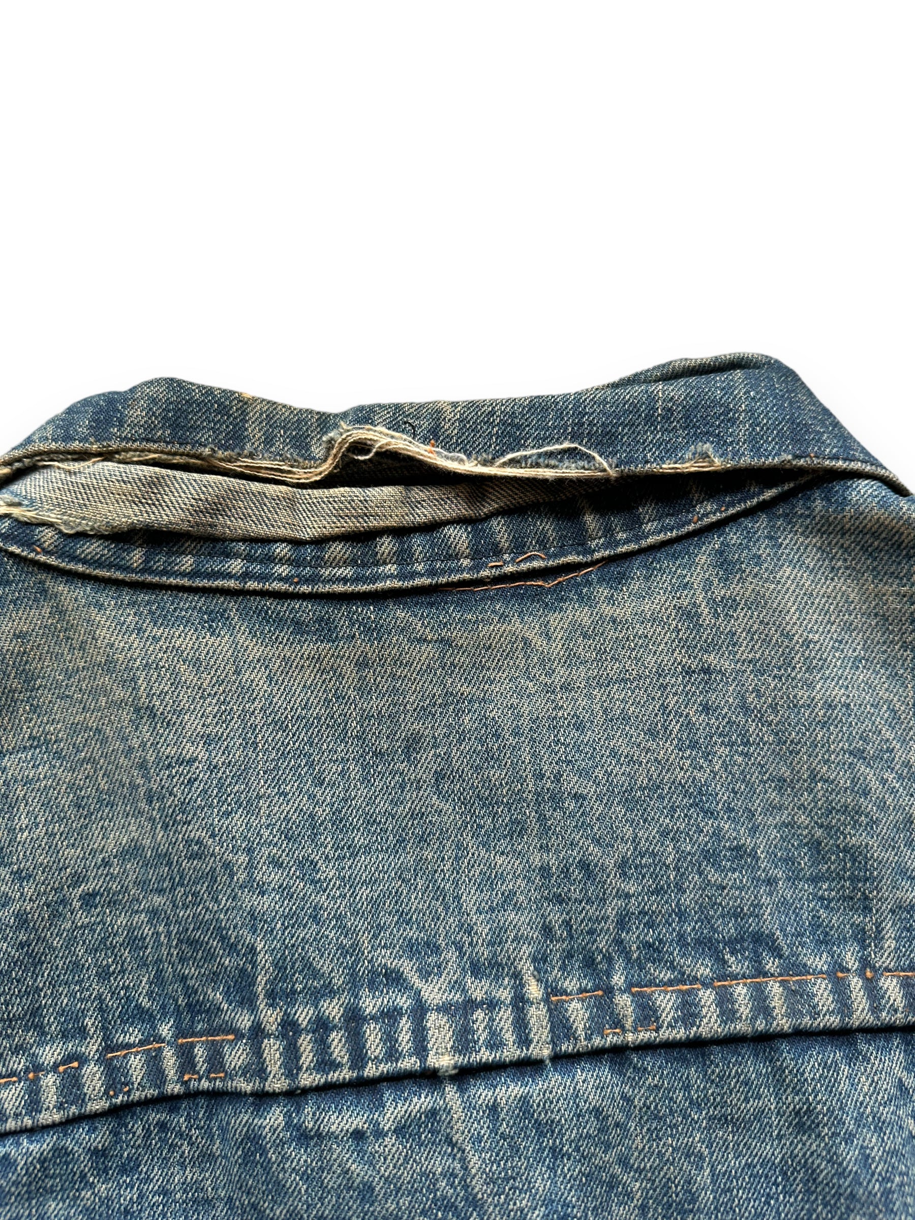 Back collar damage of Levi's Big E Type III Blanket Lined Trucker w/ Butterfly Embroidery SZ 42 | Vintage Denim Workwear Seattle | Seattle Vintage Denim