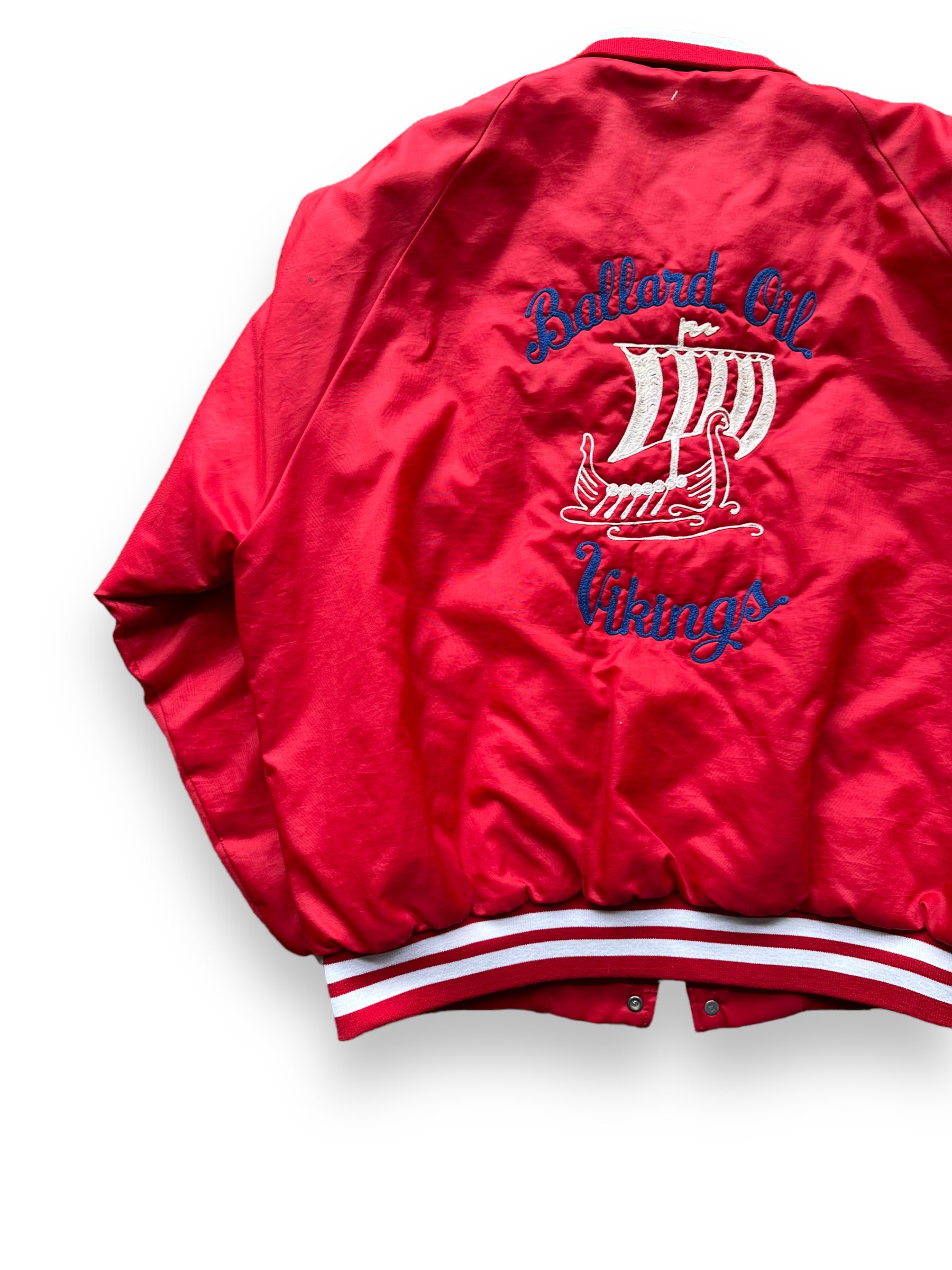 Left back of Vintage Ballard Oil Vikings Coaches Jacket SZ XL | Vintage Coaches Jacket Seattle | Seattle Vintage Coats