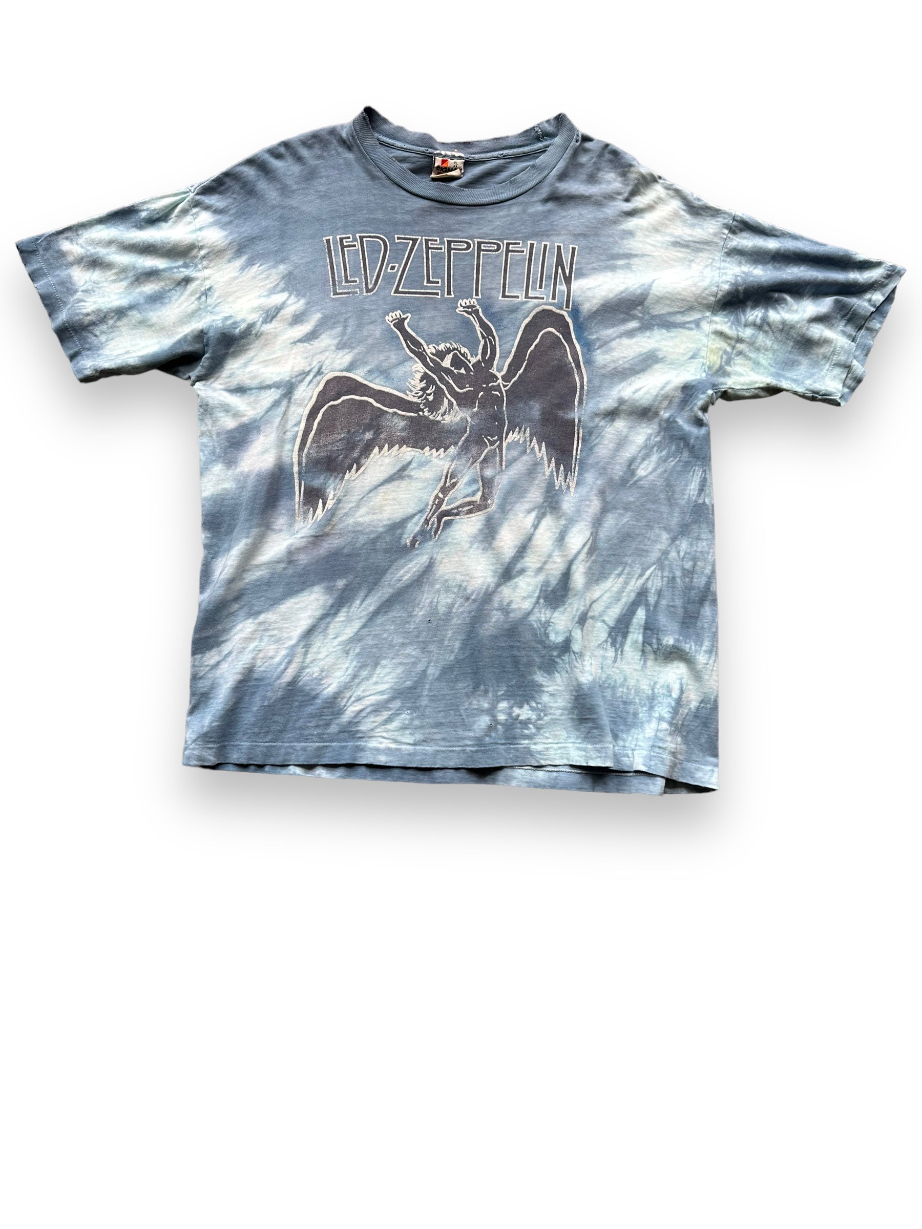 Front View of Vintage Led Zeppelin Tie Dye Tee SZ XL |  Vintage Single Stitch Rock Tee Seattle | Barn Owl Vintage