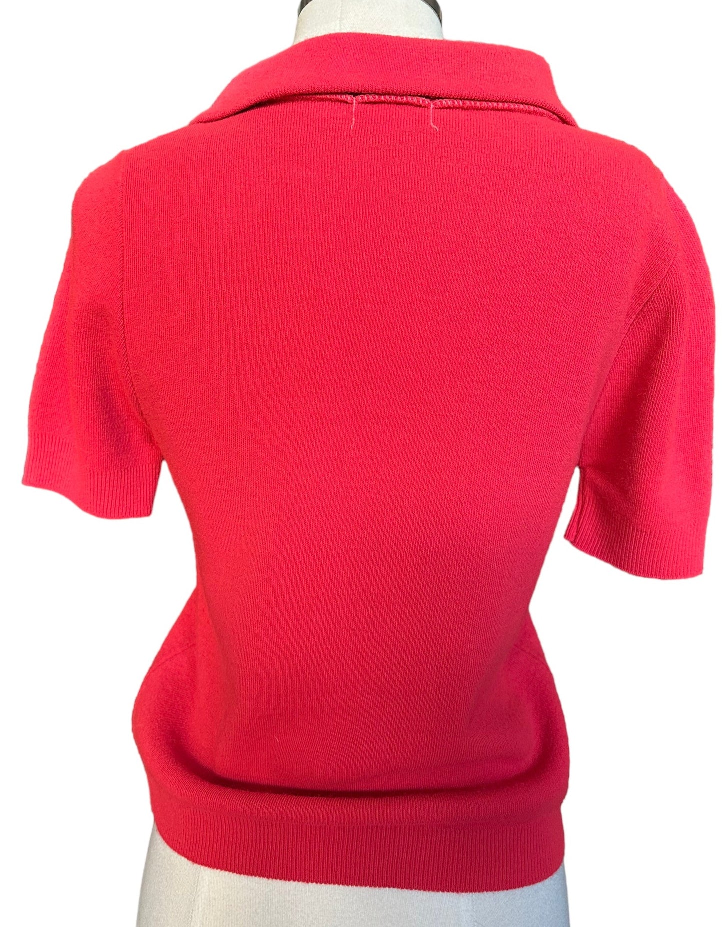 Back view of Vintage 1950s Coral Pink Orlon Short Sleeve Sweater | Vintage 1950s Sweaters | Barn Owl Ladies Vintage