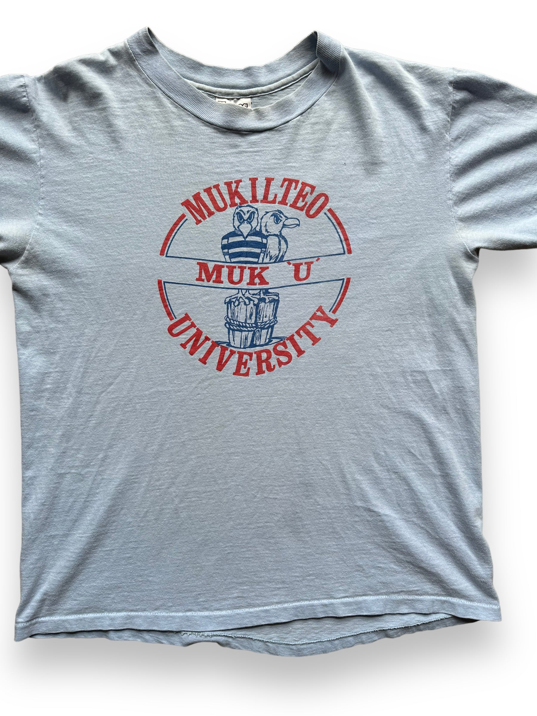 Front close up of Vintage University of Mukilteo "Muk U" Tee SZ L | Vintage Graphic Tee Seattle | Barn Owl Vintage