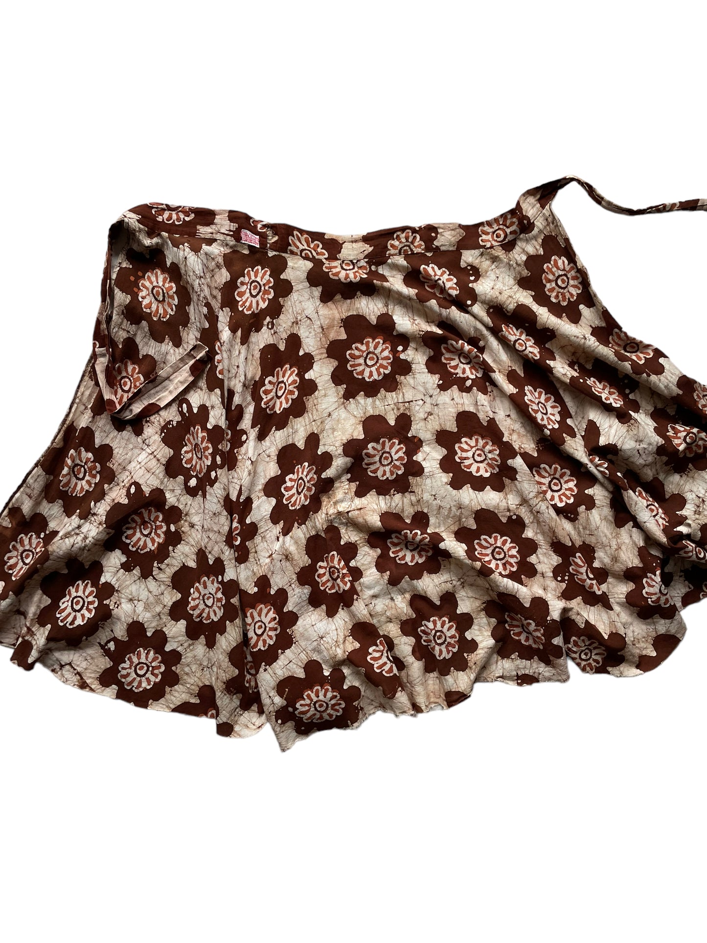 Open view of Vintage 1970s Indian Cotton Batik Wrap Skirt