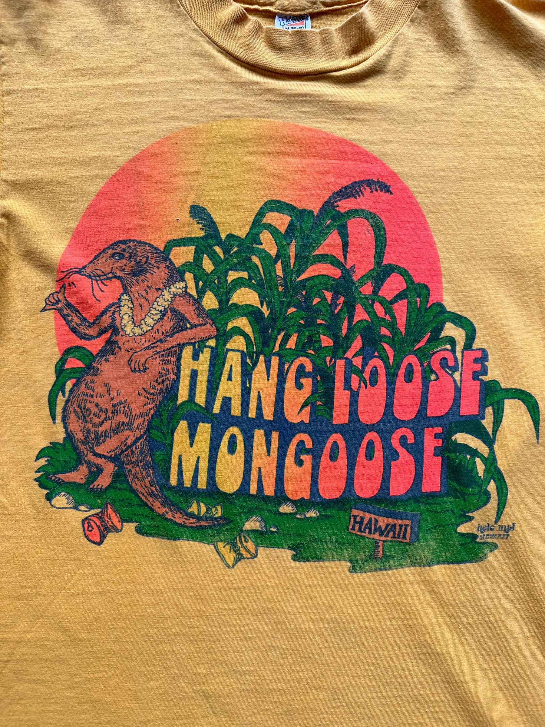 Graphic of Vintage Hang Loose Mongoose Hawaii Tee SZ M | Vintage Graphic Tee Seattle | Barn Owl Vintage