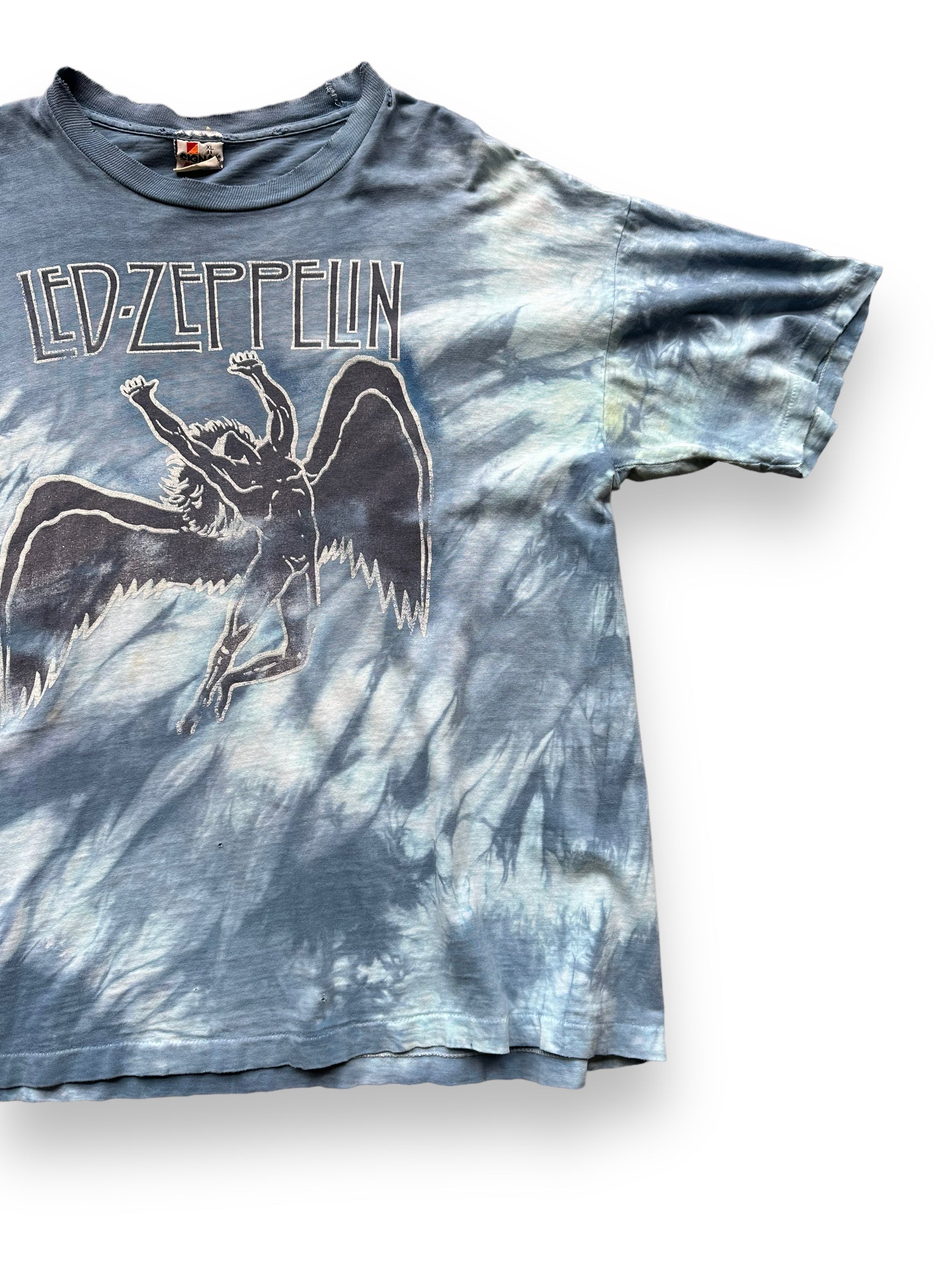 Front Left View of Vintage Led Zeppelin Tie Dye Tee SZ XL |  Vintage Single Stitch Rock Tee Seattle | Barn Owl Vintage