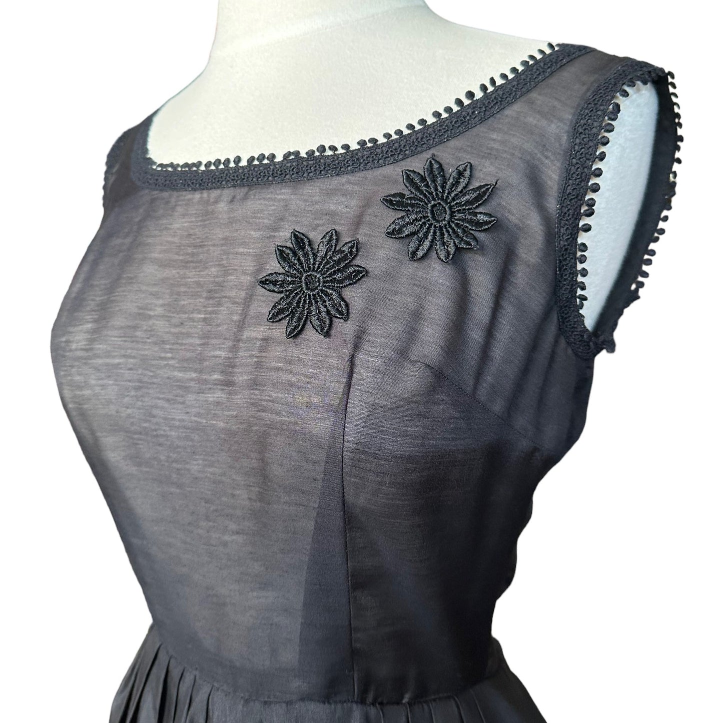 Left side chest view Vintage Early 1950s Black Dress | Barn Owl Ladies | Seattle True Vintage
