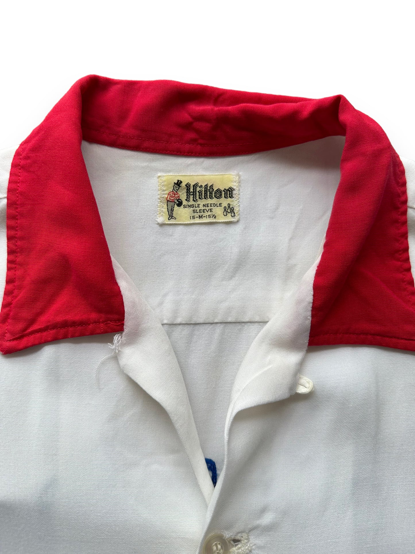 Collar closeup of Vintage "Standard Oil Co." Chainstitched Bowling Shirt SZ M | Vintage Bowling Shirt Seattle | Barn Owl Vintage Seattle
