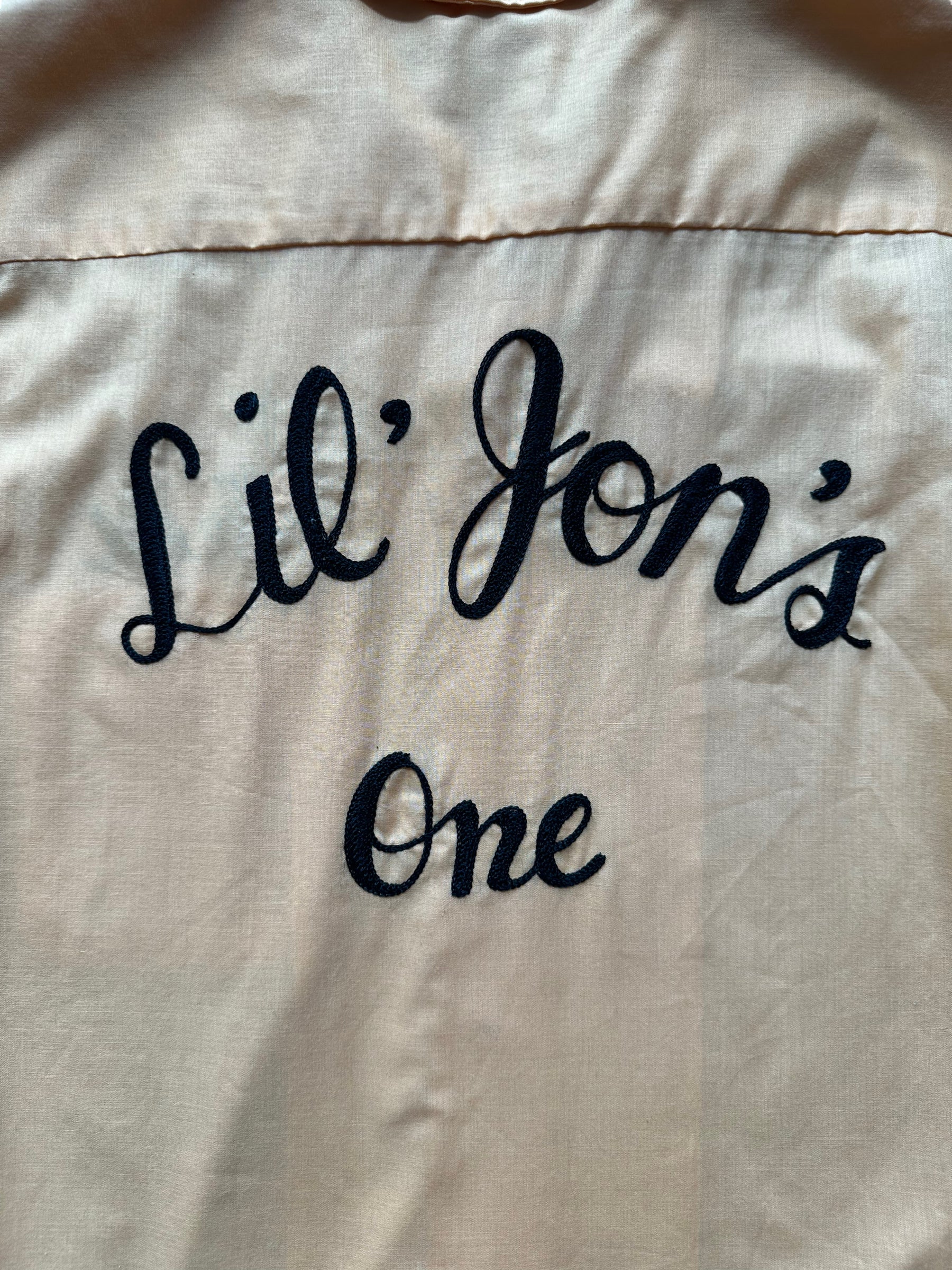 Chainstitching on Vintage "Lil' Jon's One" Chainstitched Bowling Shirt SZ L | Vintage Bowling Shirt Seattle | Barn Owl Vintage Seattle