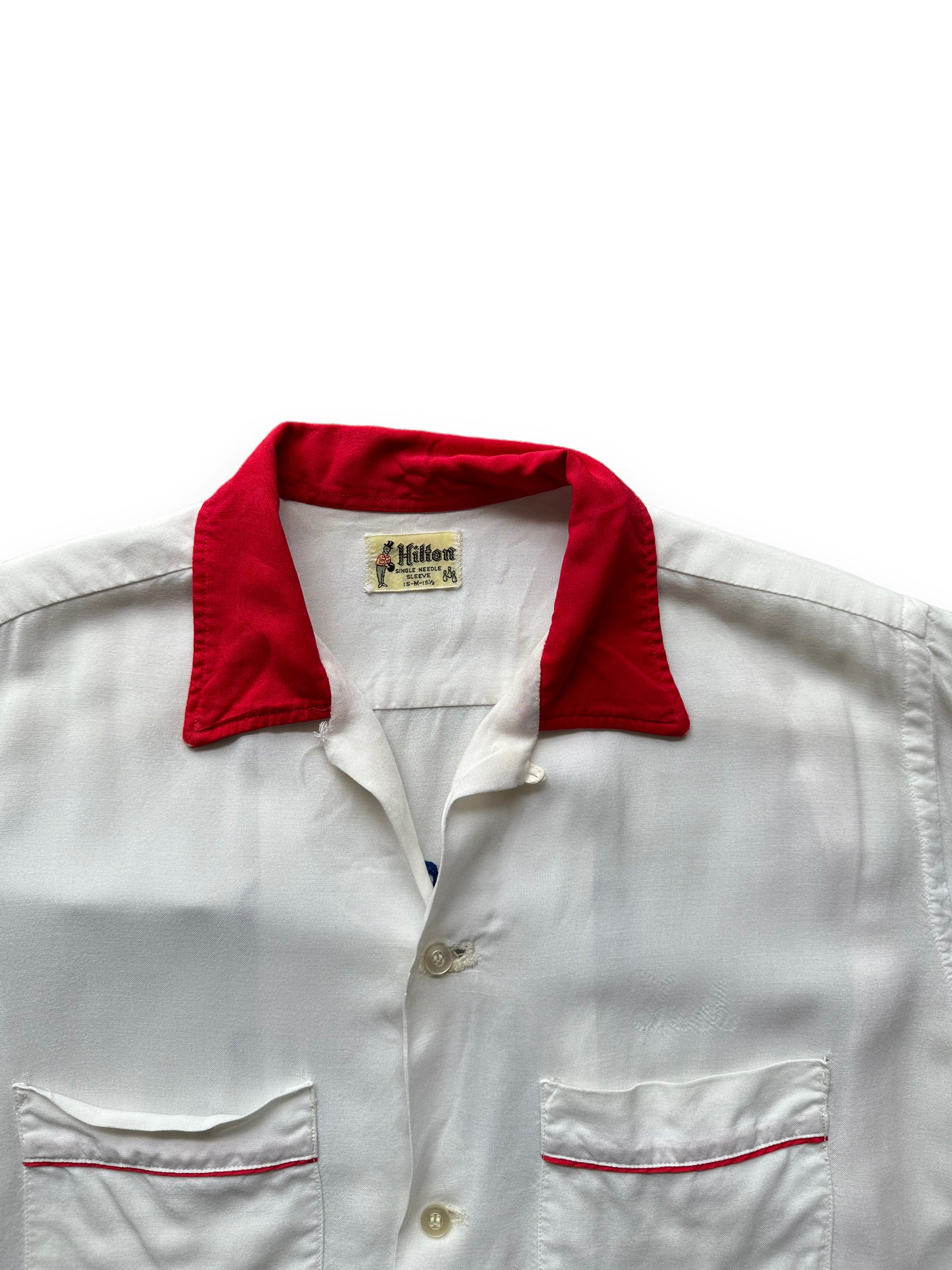 Collar of Vintage "Standard Oil Co." Chainstitched Bowling Shirt SZ M | Vintage Bowling Shirt Seattle | Barn Owl Vintage Seattle
