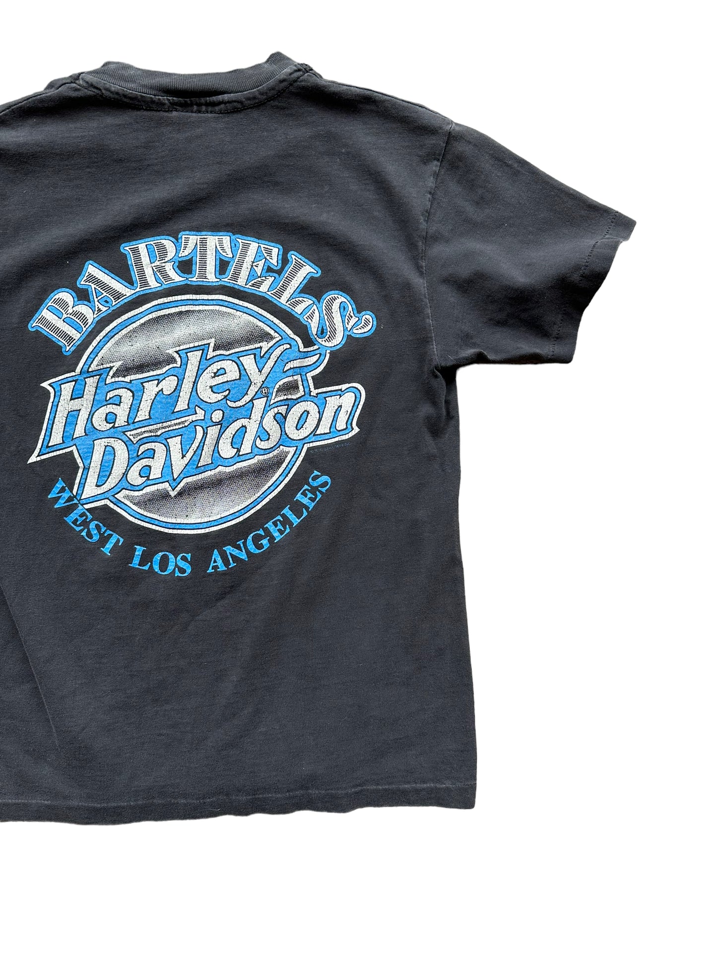 Back right of Vintage 1993 "Built to Handle Anything" West LA Harley Davidson Tee SZ S | Vintage Harley Tee | Barn Owl Vintage Seattle