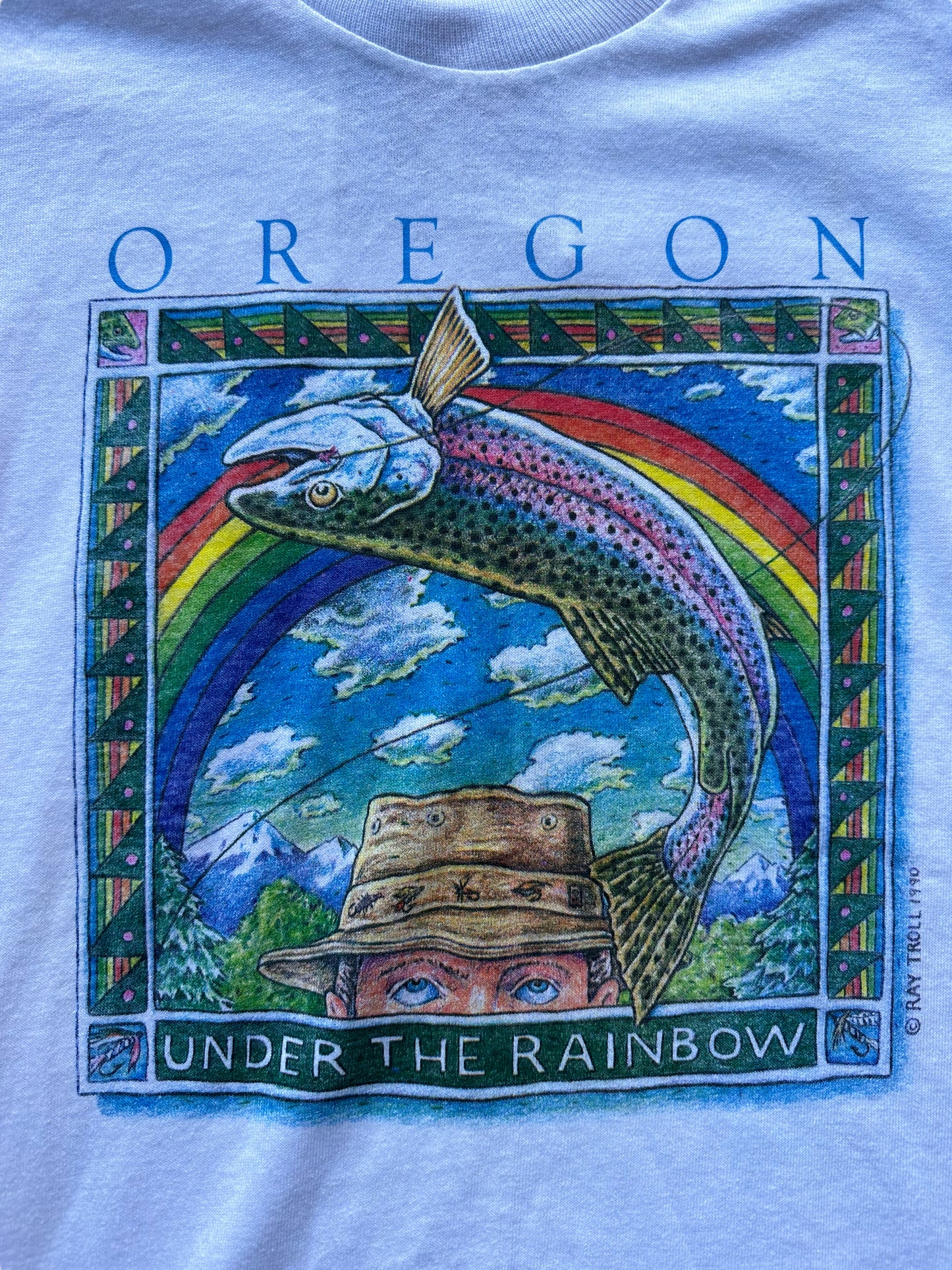 Graphic of Vintage Ray Troll Deadstock Oregon "Under the Rainbow" Tee SZ S |  Vintage Fishing Tee Seattle | Barn Owl Vintage