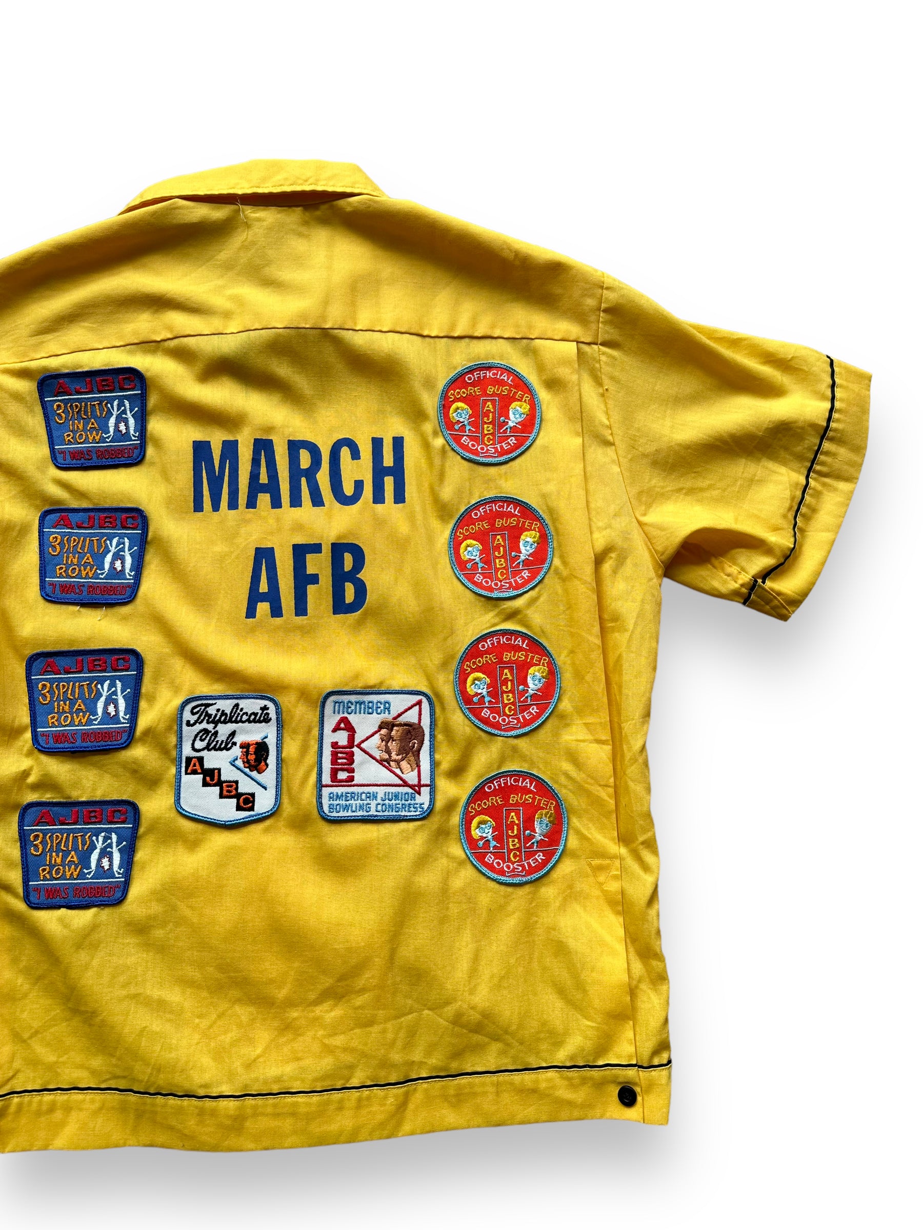 Back right of Vintage March AFB w/ Patches Bowling Shirt SZ M | Vintage Bowling Shirt Seattle | Barn Owl Vintage Seattle