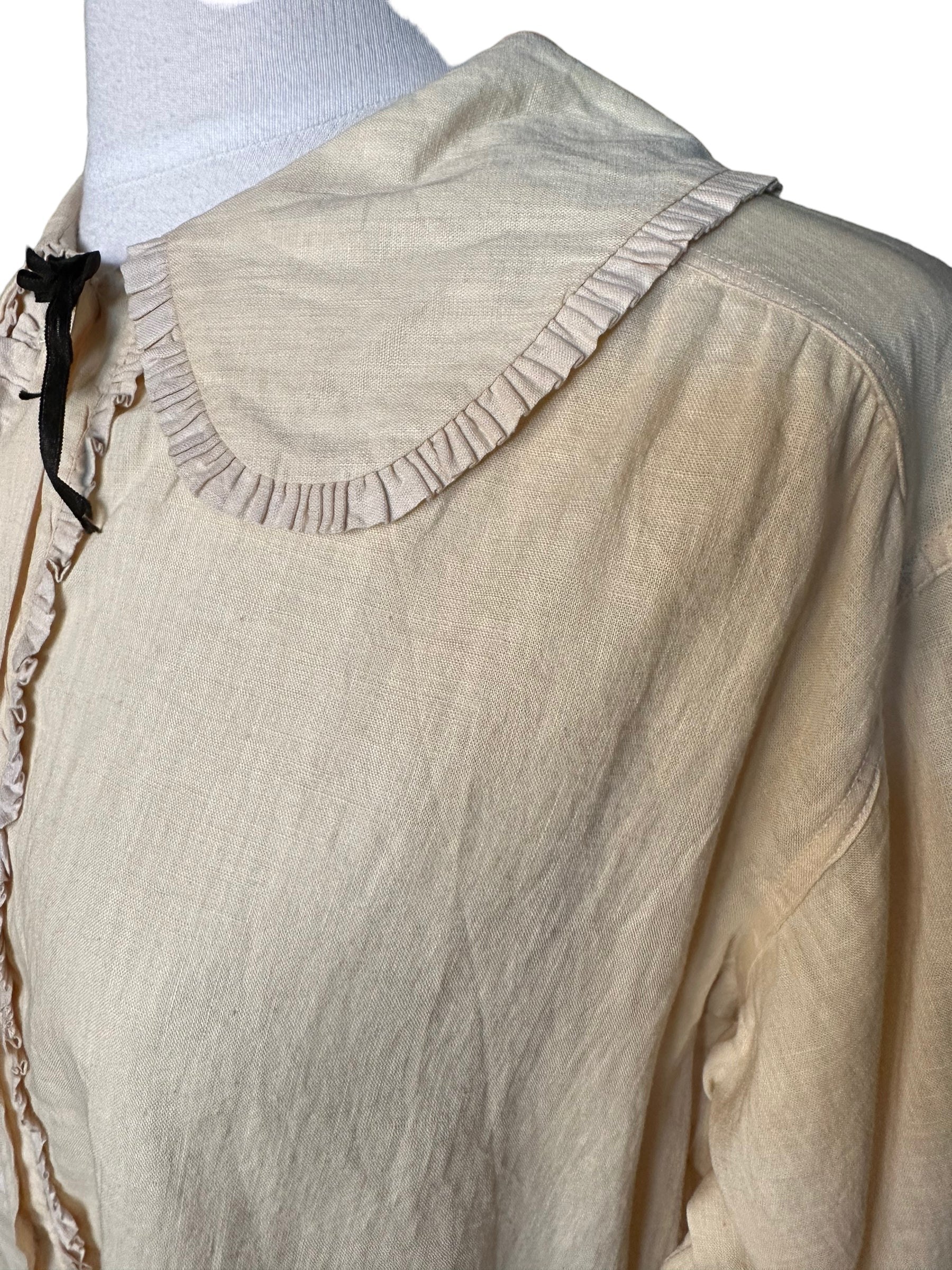 Left shoulder view of Early 1900s Antique Linen Blouse | Seattle Antique Clothing | Barn Owl True Vintage