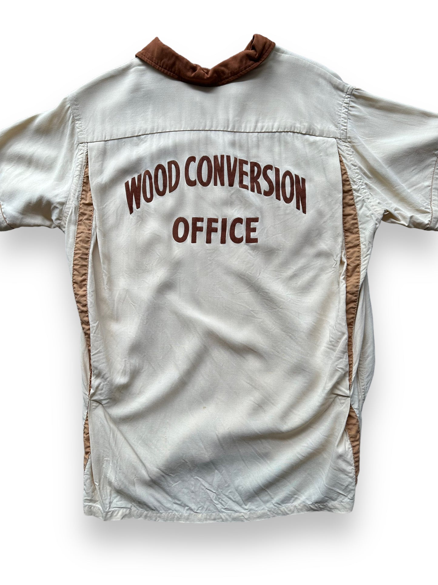 Back close up of Vintage "Wood Conversion Office" Bowling Shirt SZ M | Vintage Bowling Shirt Seattle | Barn Owl Vintage Seattle