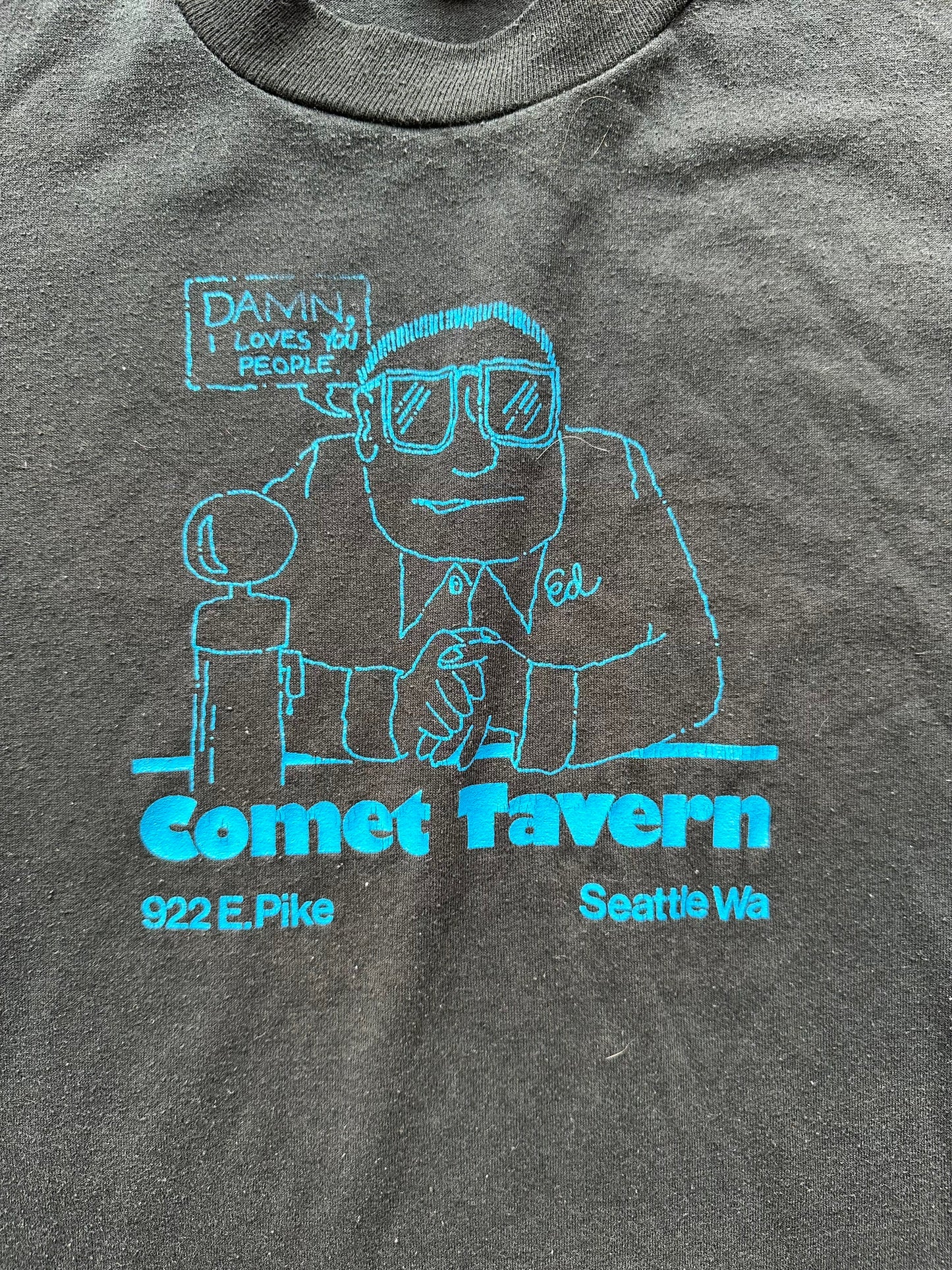 Close Up of Graphic on Vintage Comet Tavern Seattle Tee SZ XL | Vintage Single Stitch T-Shirts Seattle | Barn Owl Vintage Tees Seattle