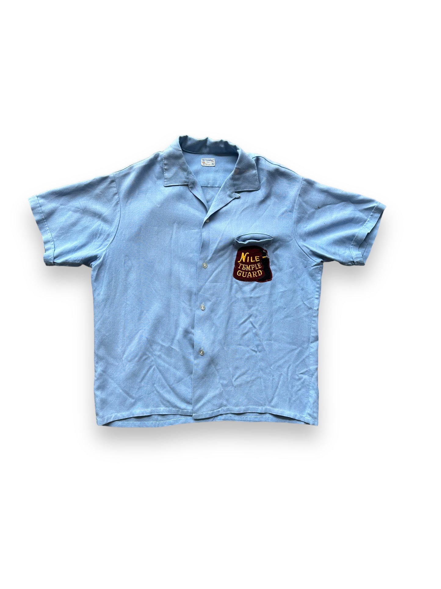 Front of Vintage "Nile Temple Guard" Chainstitched Bowling Shirt SZ L | Vintage Bowling Shirt Seattle | Barn Owl Vintage Seattle