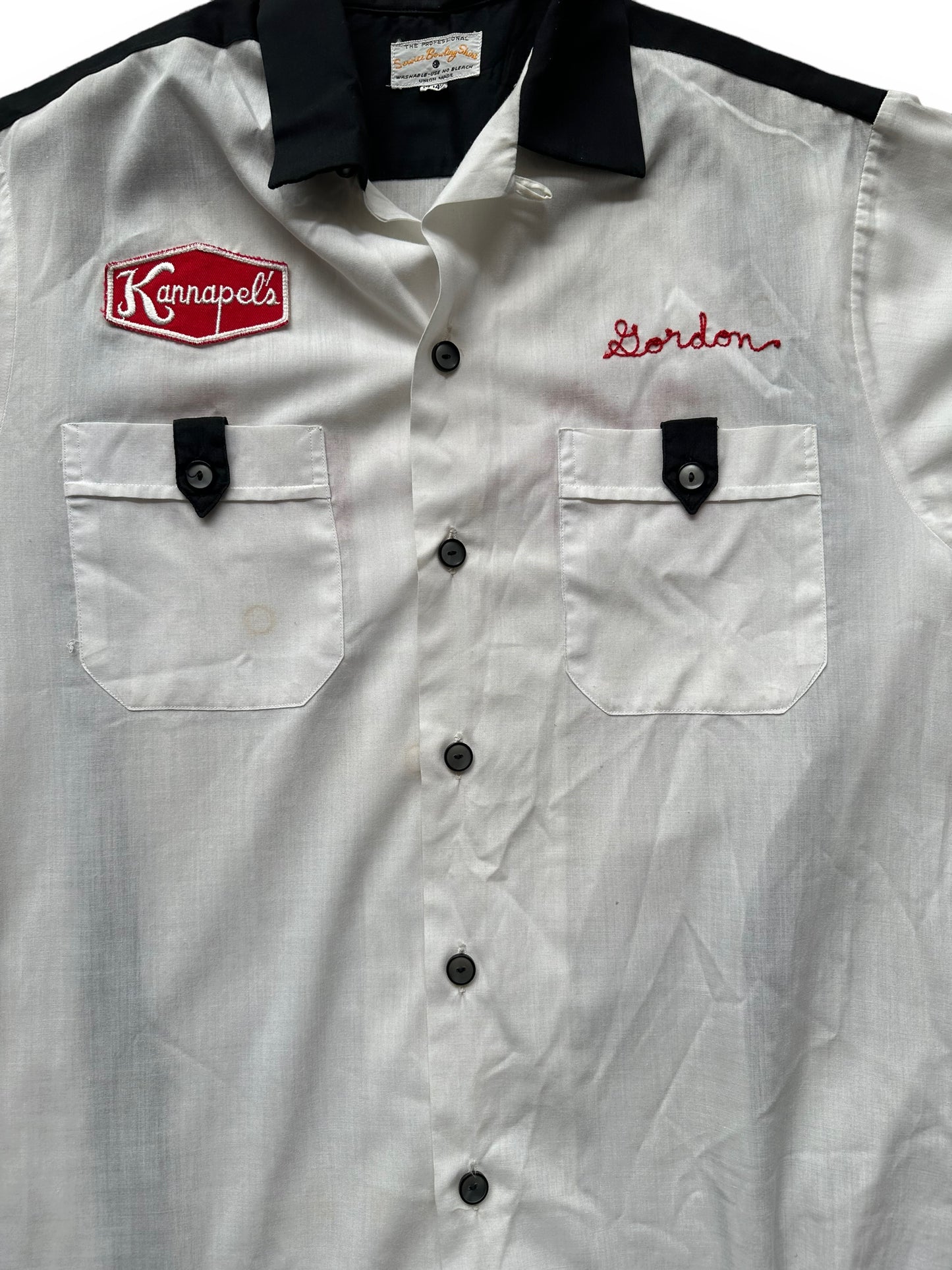 Front close up of Vintage "Kannapel's" Chainstitched Bowling Shirt SZ 14 | Vintage Bowling Shirt Seattle | Barn Owl Vintage Seattle